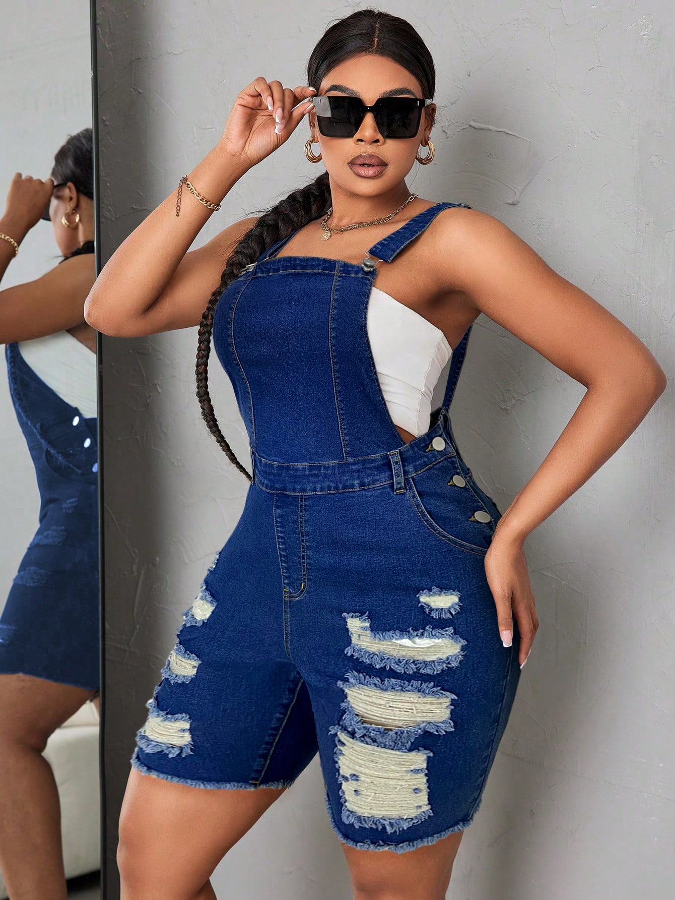 In Casual Plus Size Denim Overalls