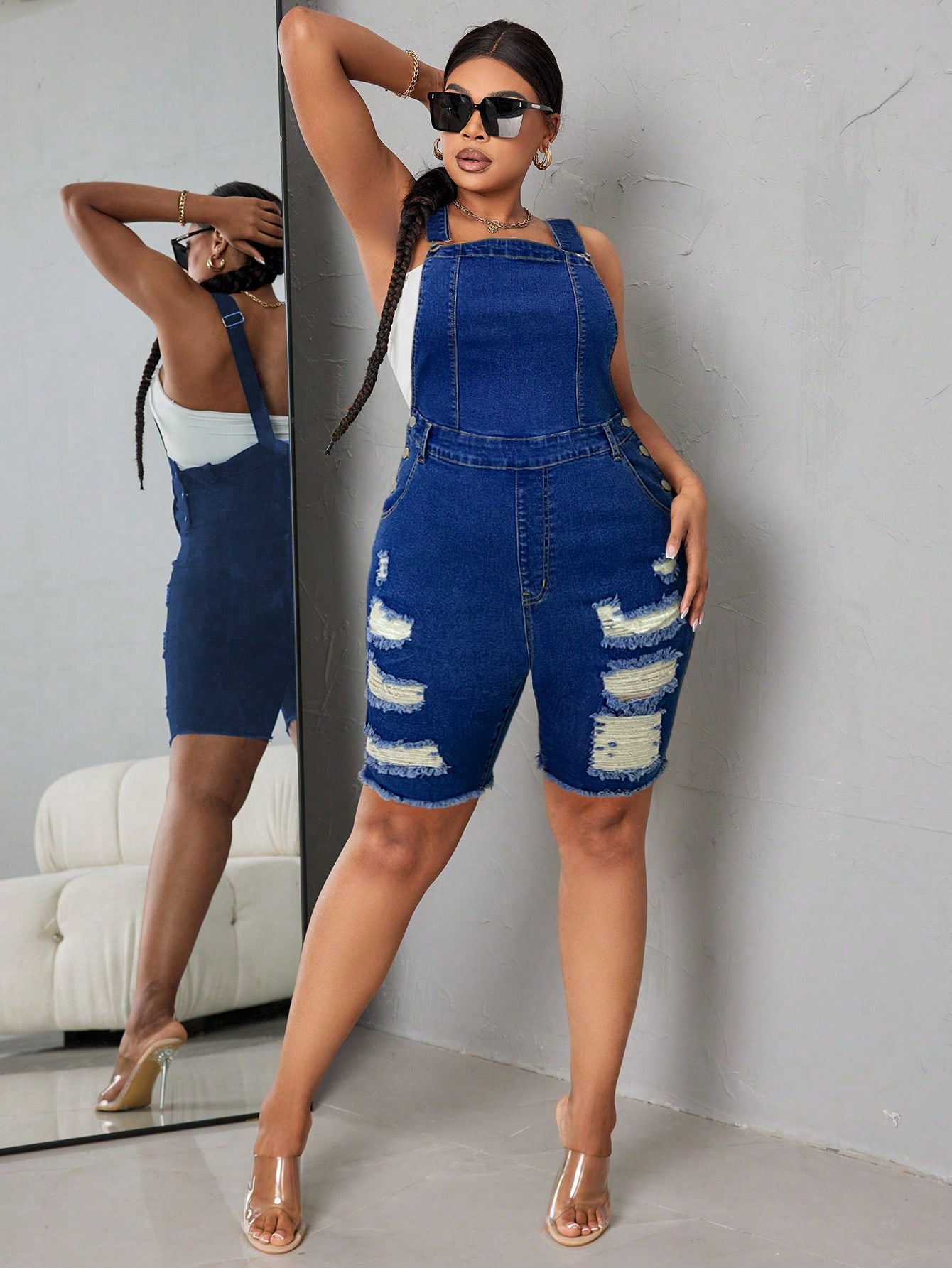 In Casual Plus Size Denim Overalls