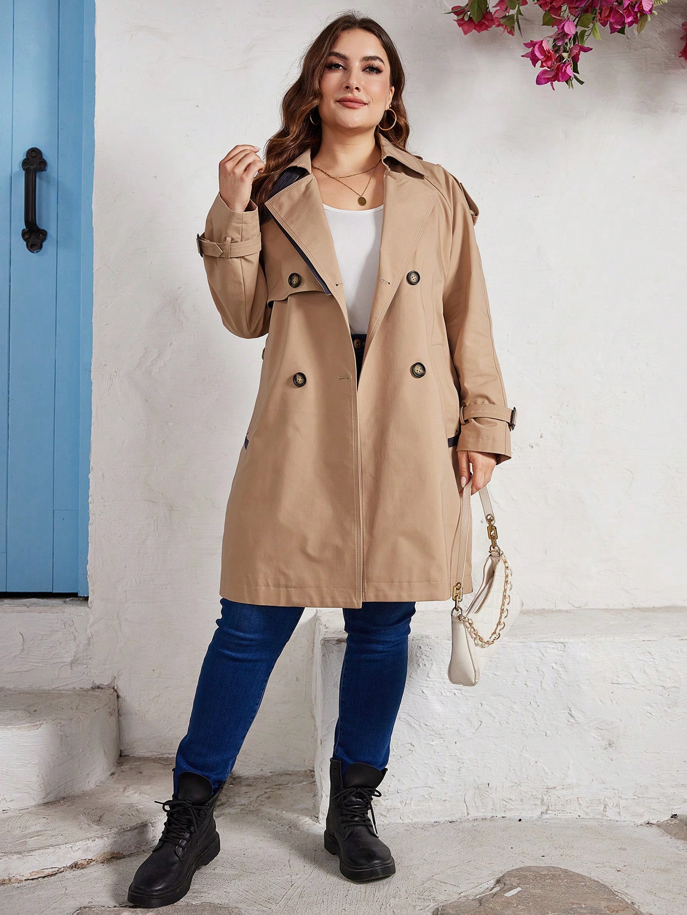 In Long Sleeve Plus Size Trench Coats