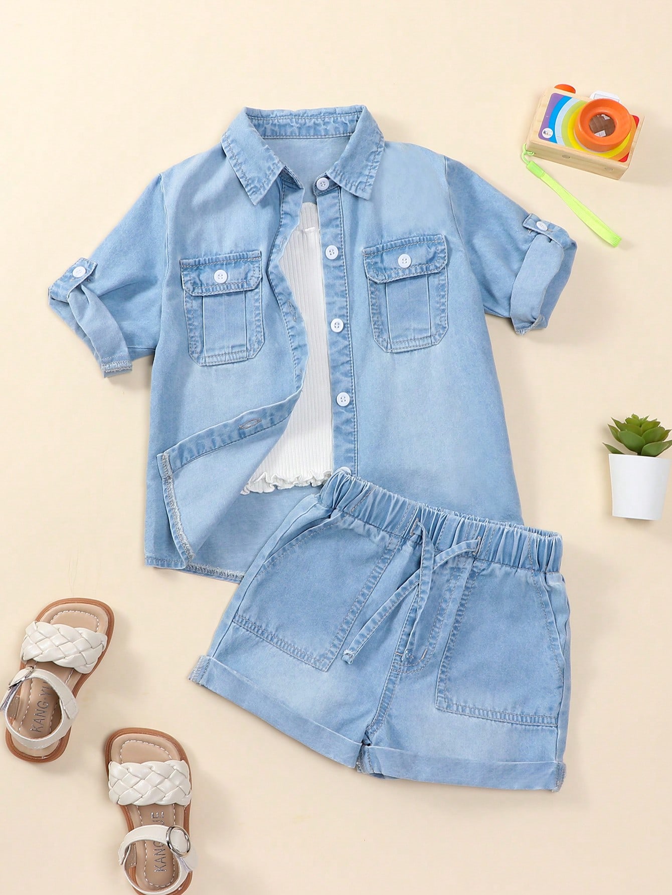 Young Girls Denim Two-piece Outfits