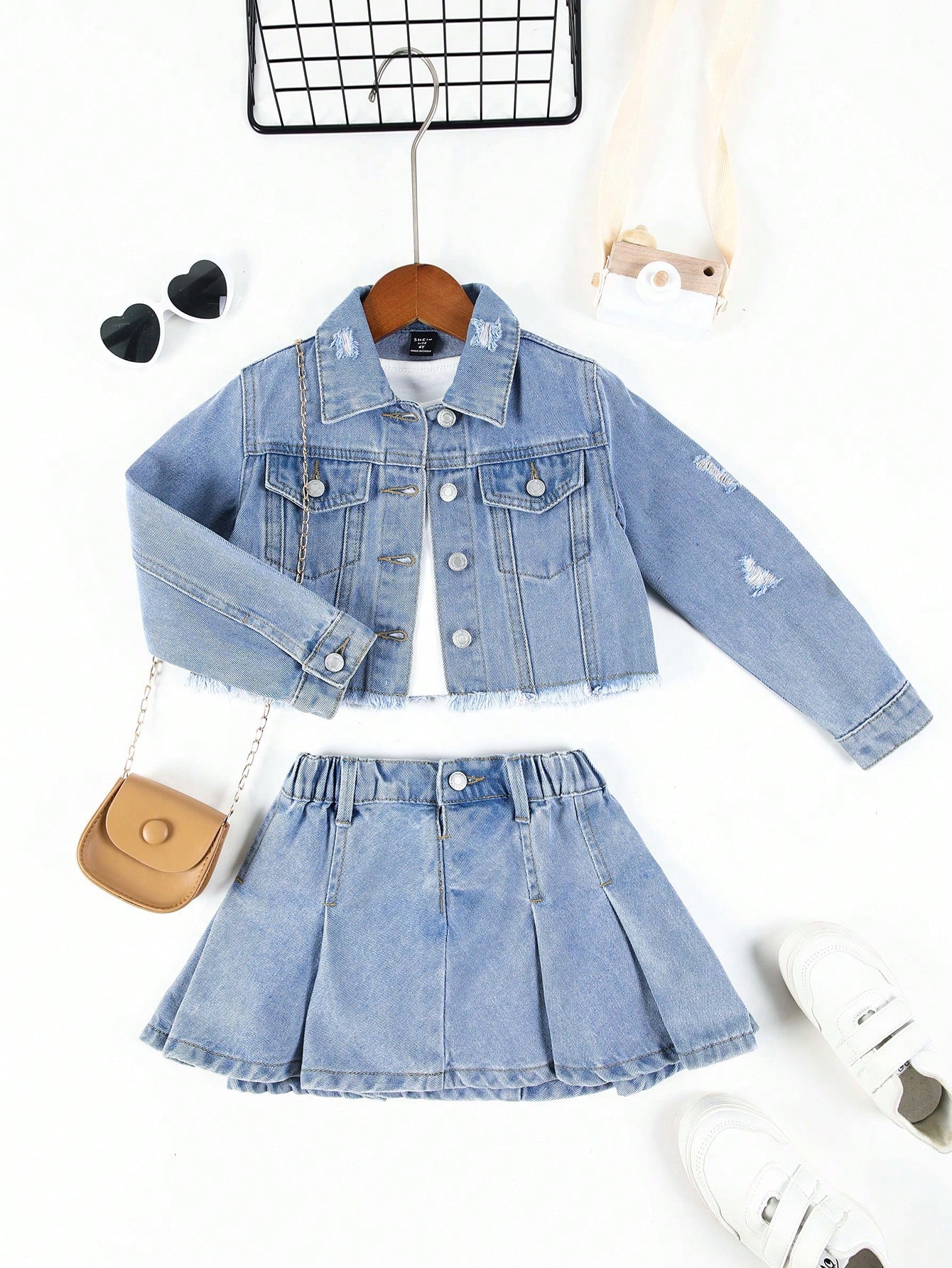 Young Girls Denim Two-piece Outfits