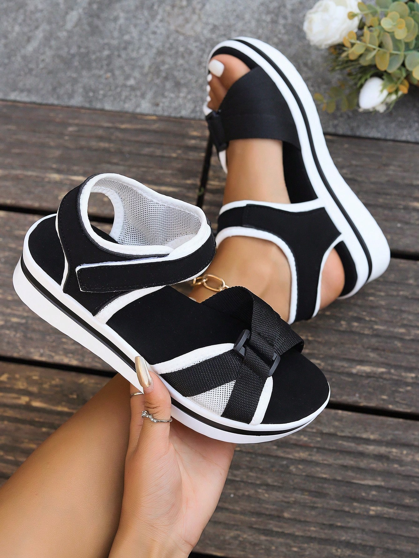 In Black and White Women Sandals