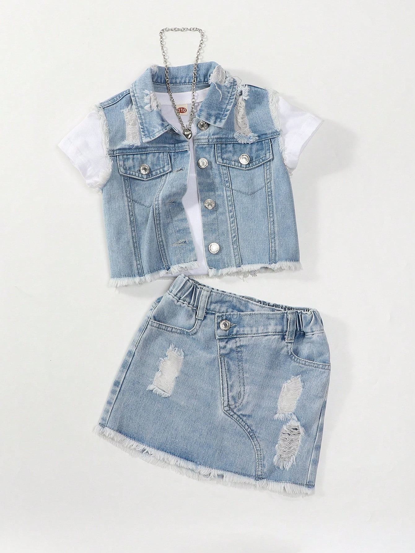 Young Girls Denim Two-piece Outfits