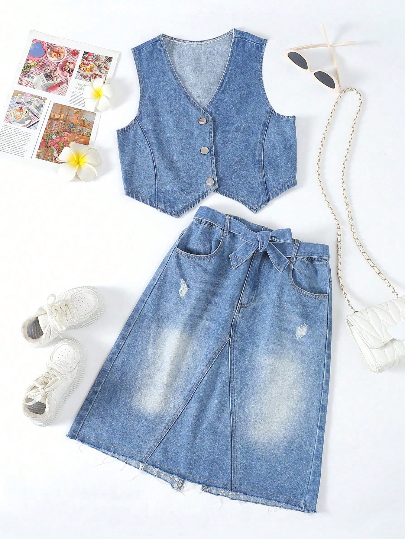 Tween Girls Denim Two-piece Outfits