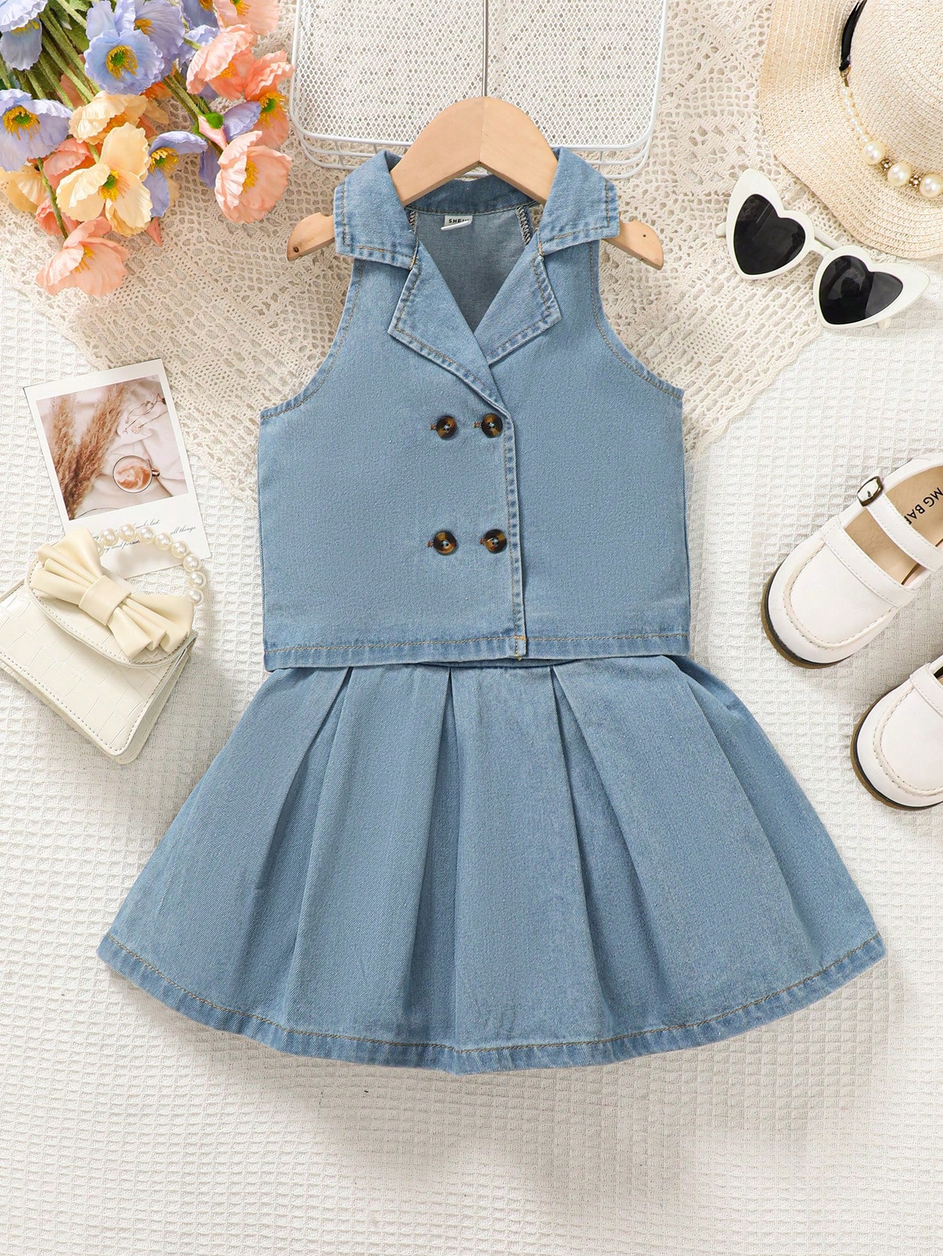 Young Girls Denim Two-piece Outfits