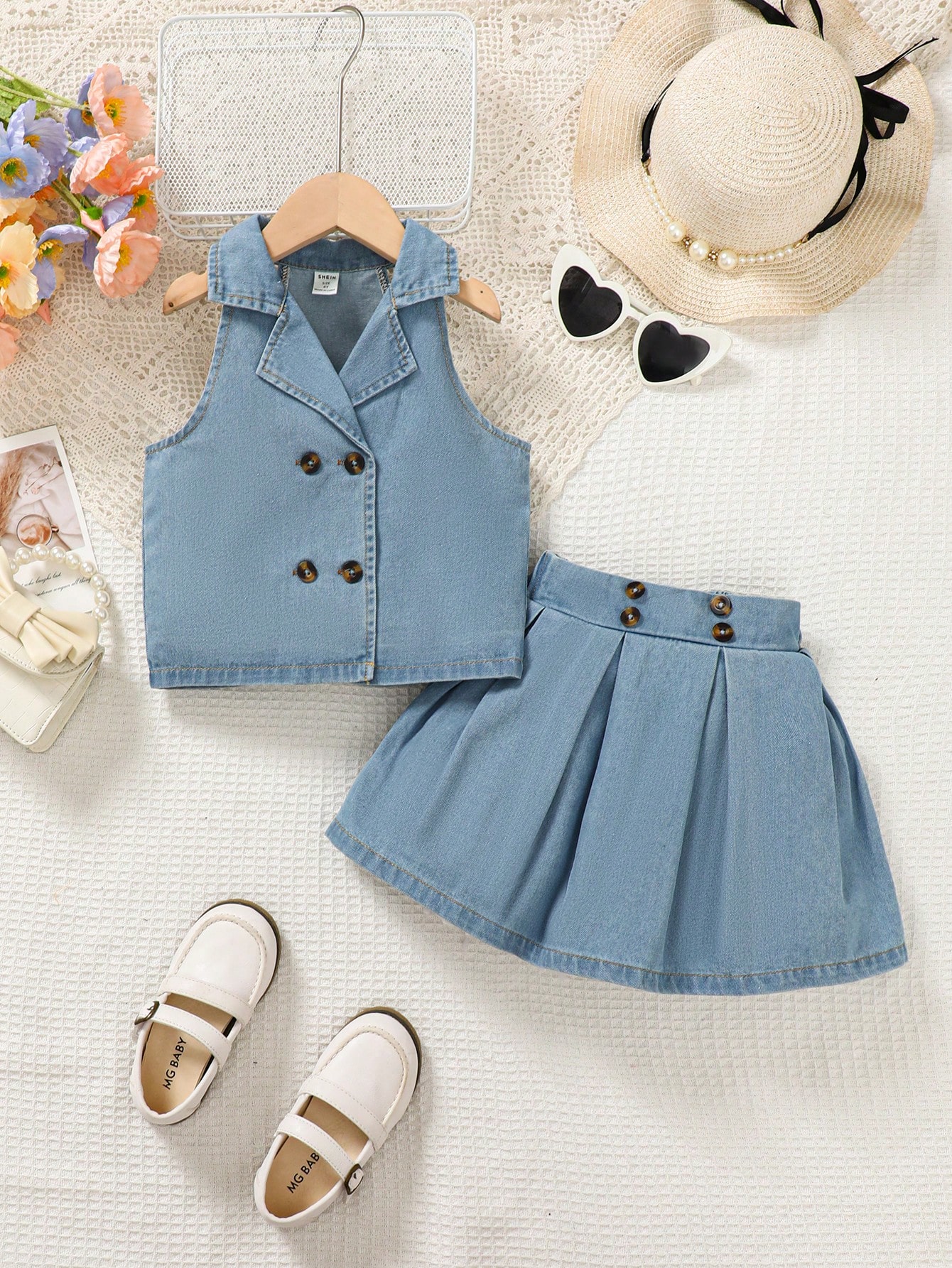 Young Girls Denim Two-piece Outfits