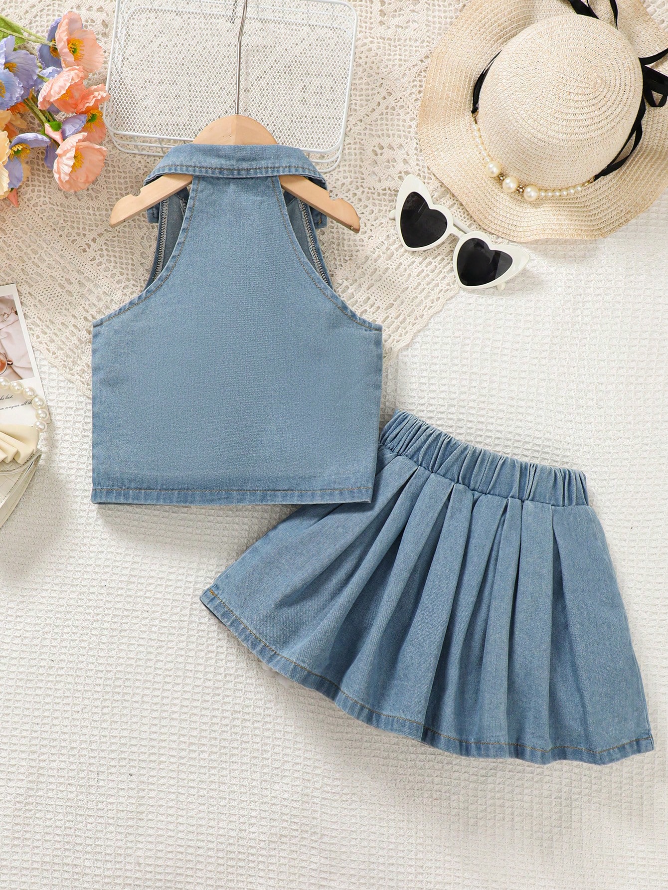 Young Girls Denim Two-piece Outfits