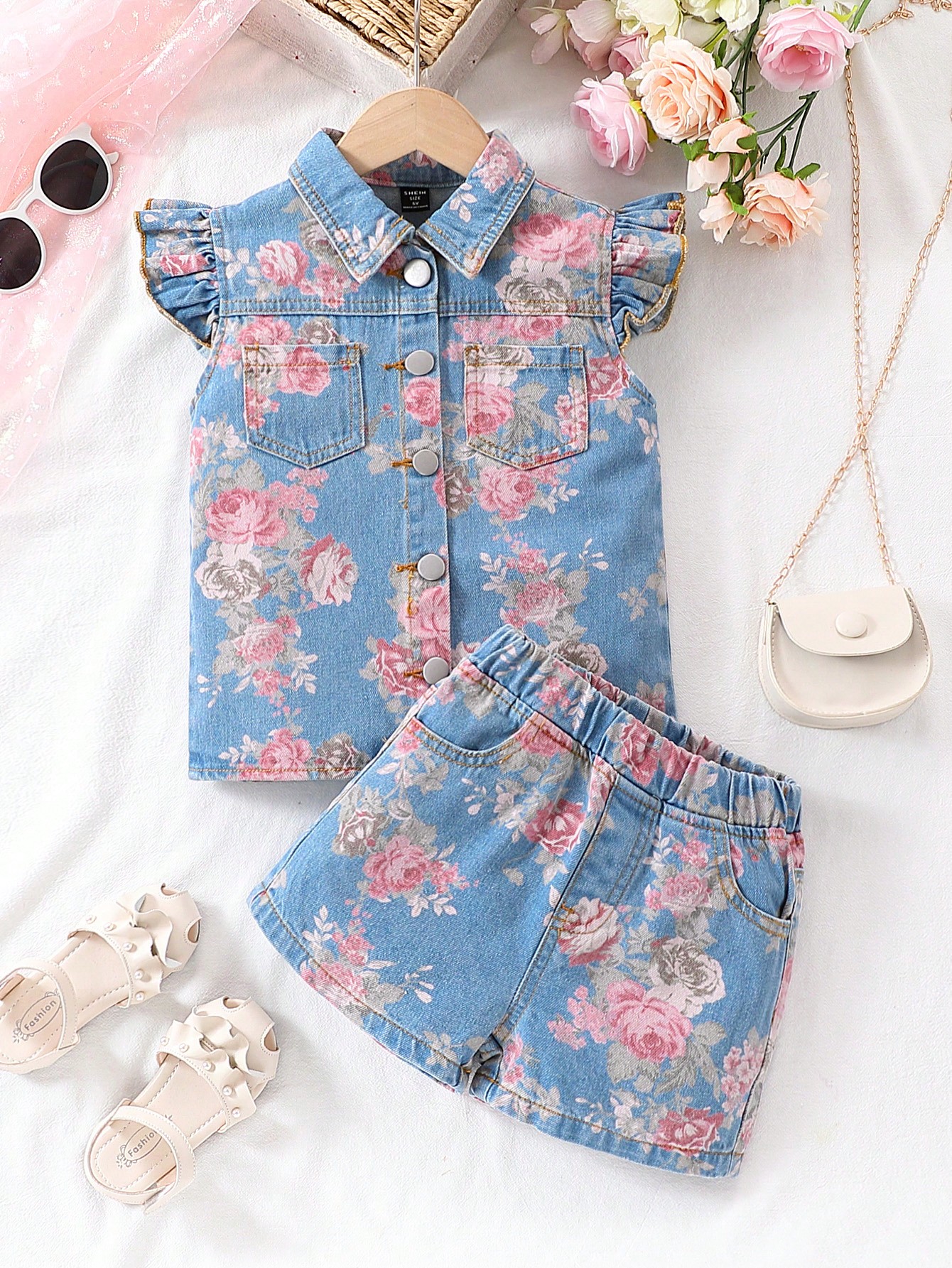 Young Girls Denim Two-piece Outfits