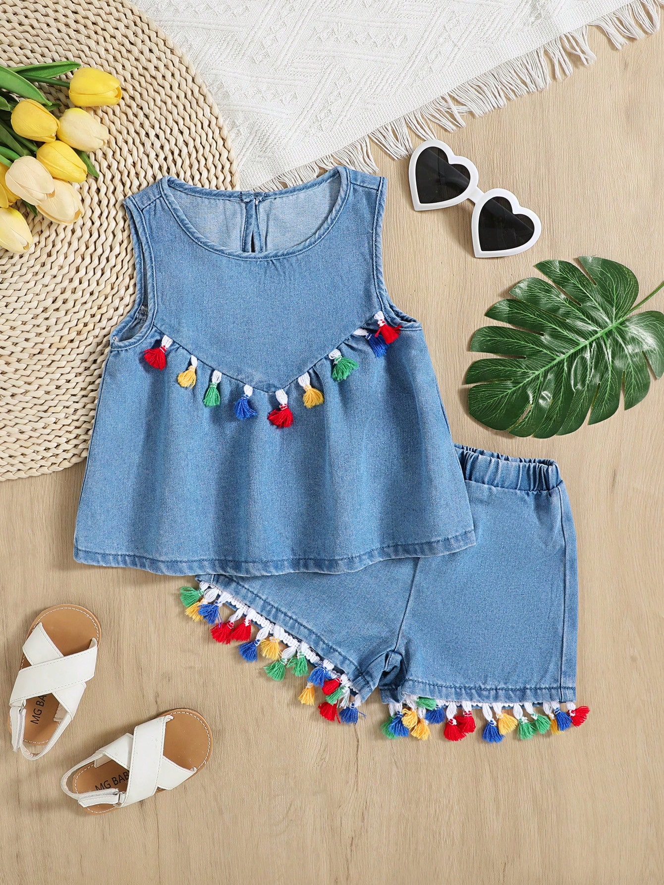 Young Girls Denim Two-piece Outfits