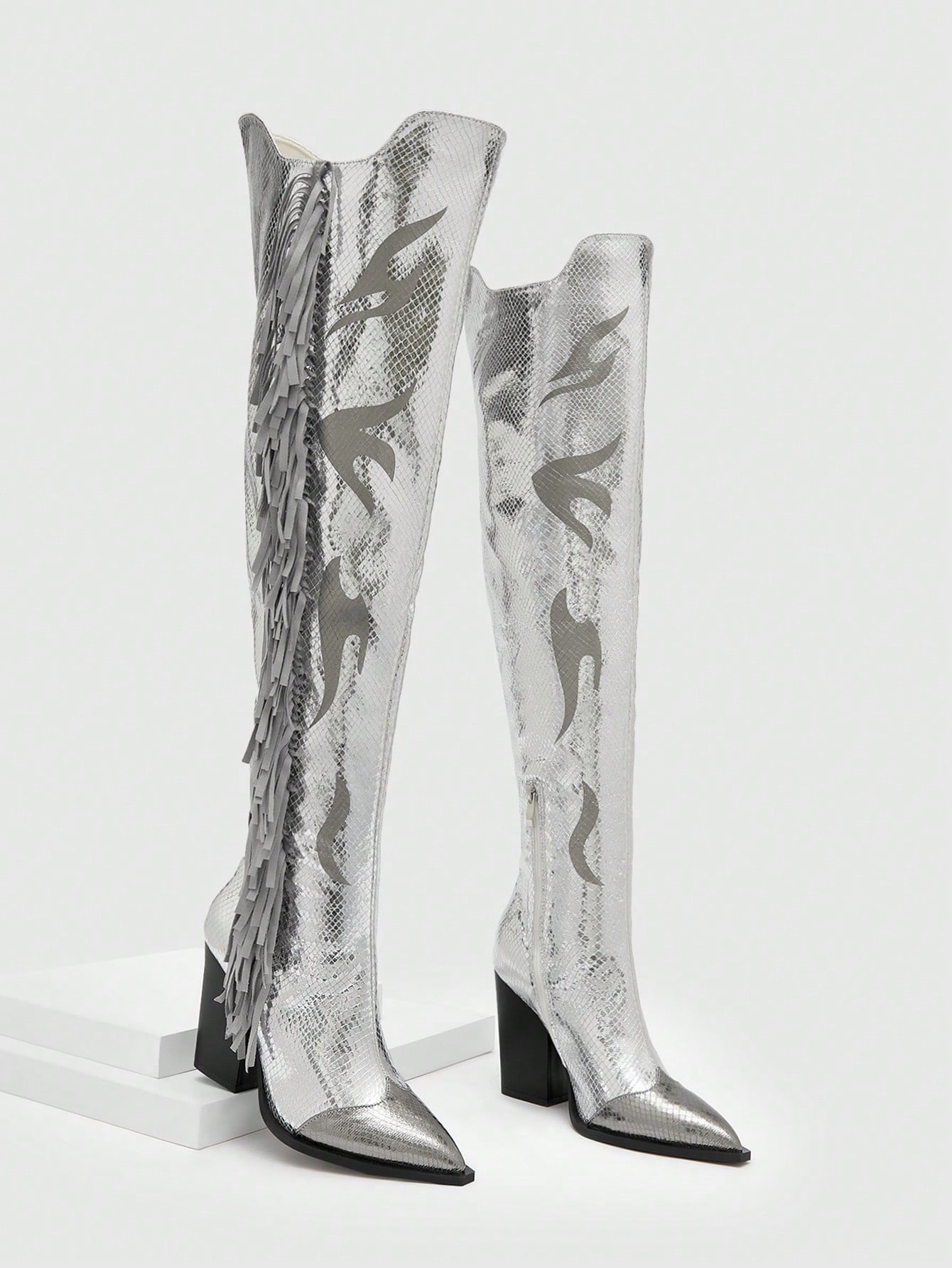 In Silver Women Knee-High Boots