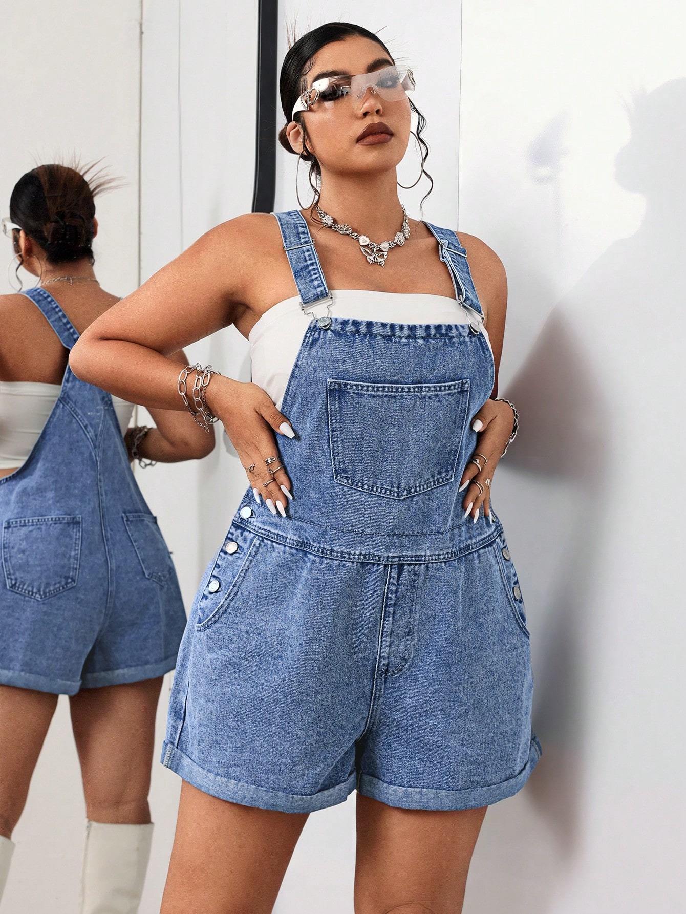 In Casual Plus Size Denim Overalls