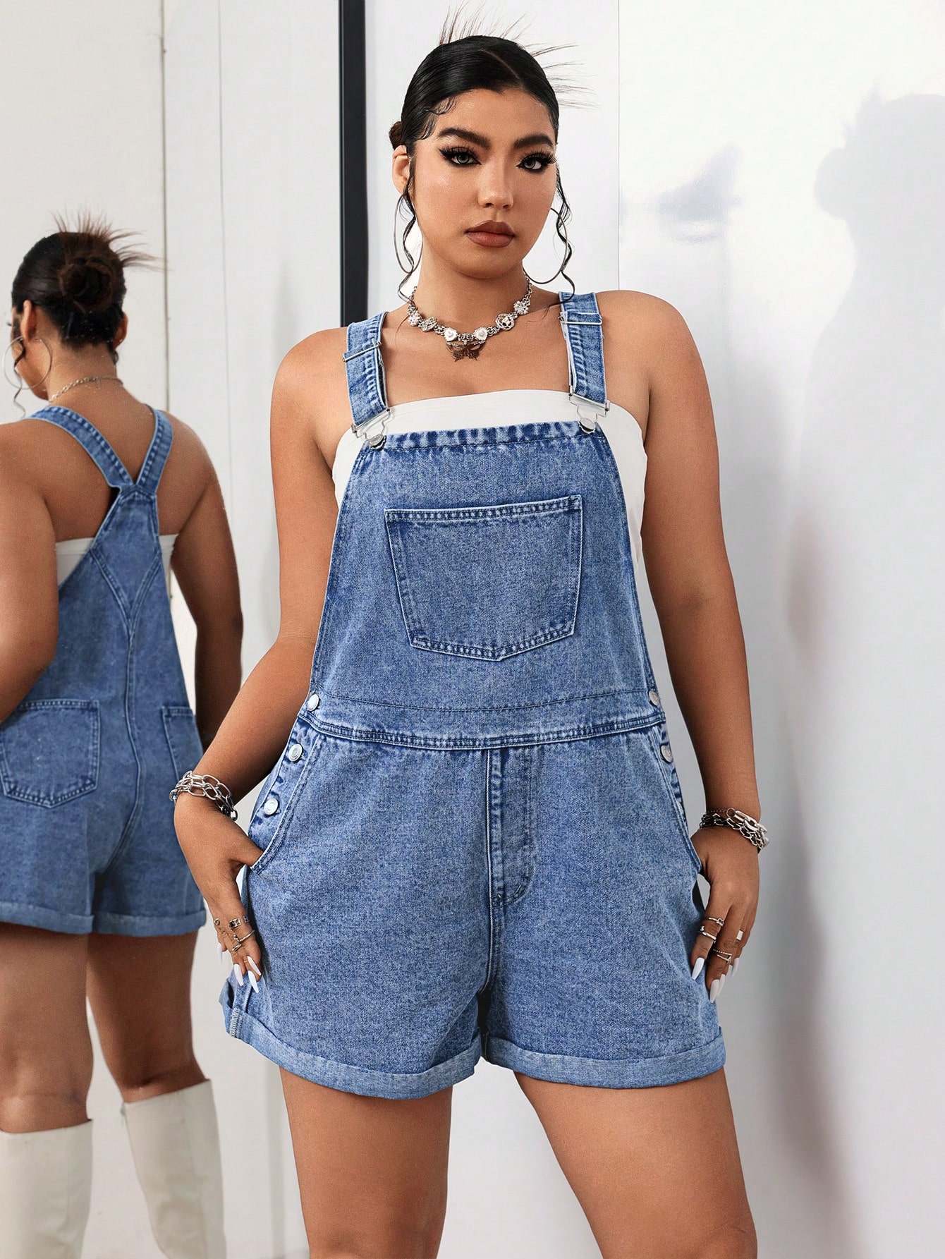 In Casual Plus Size Denim Overalls