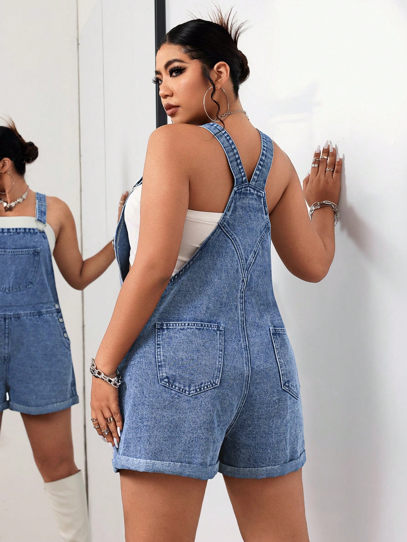 In Casual Plus Size Denim Overalls