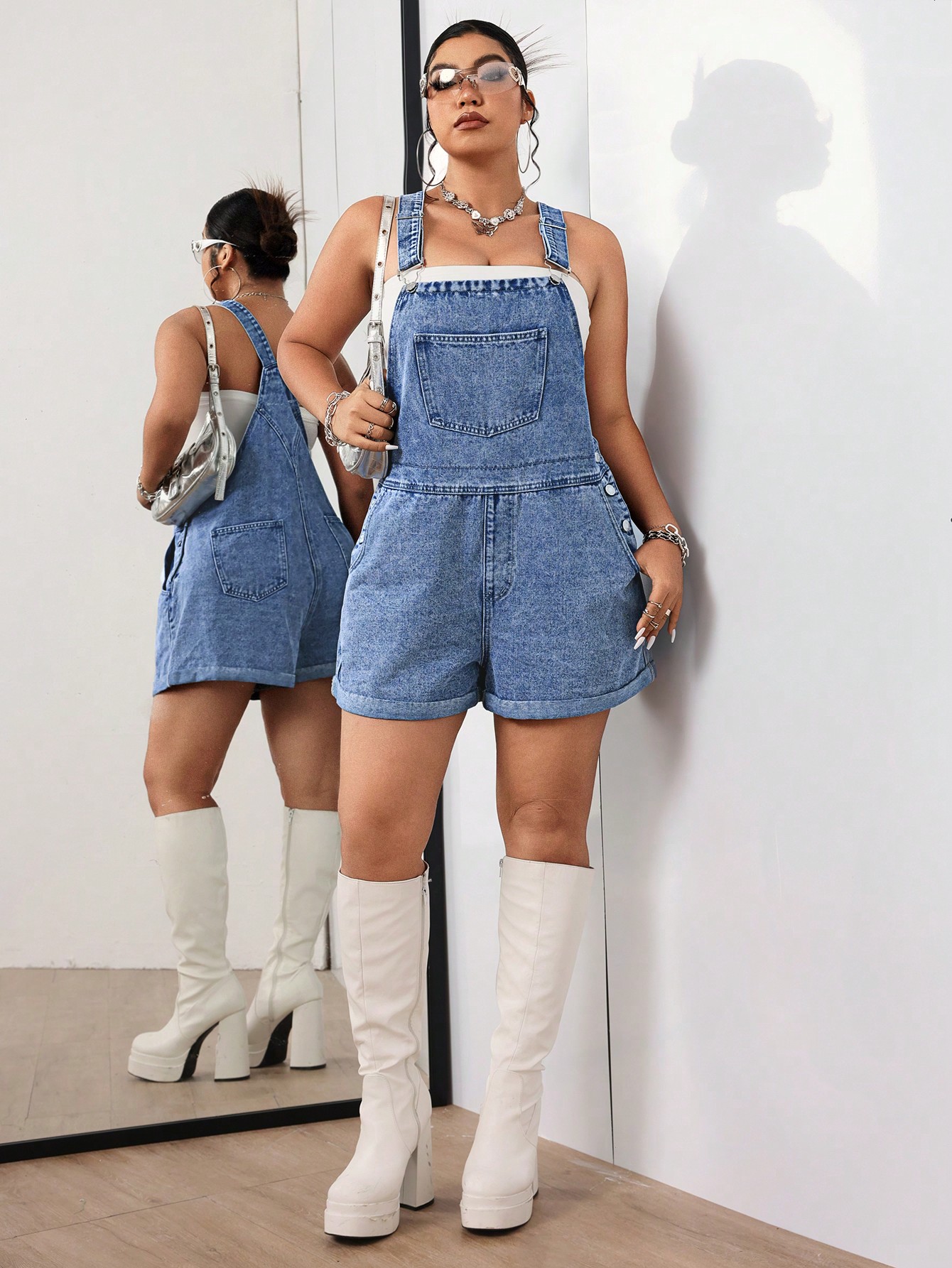 In Casual Plus Size Denim Overalls