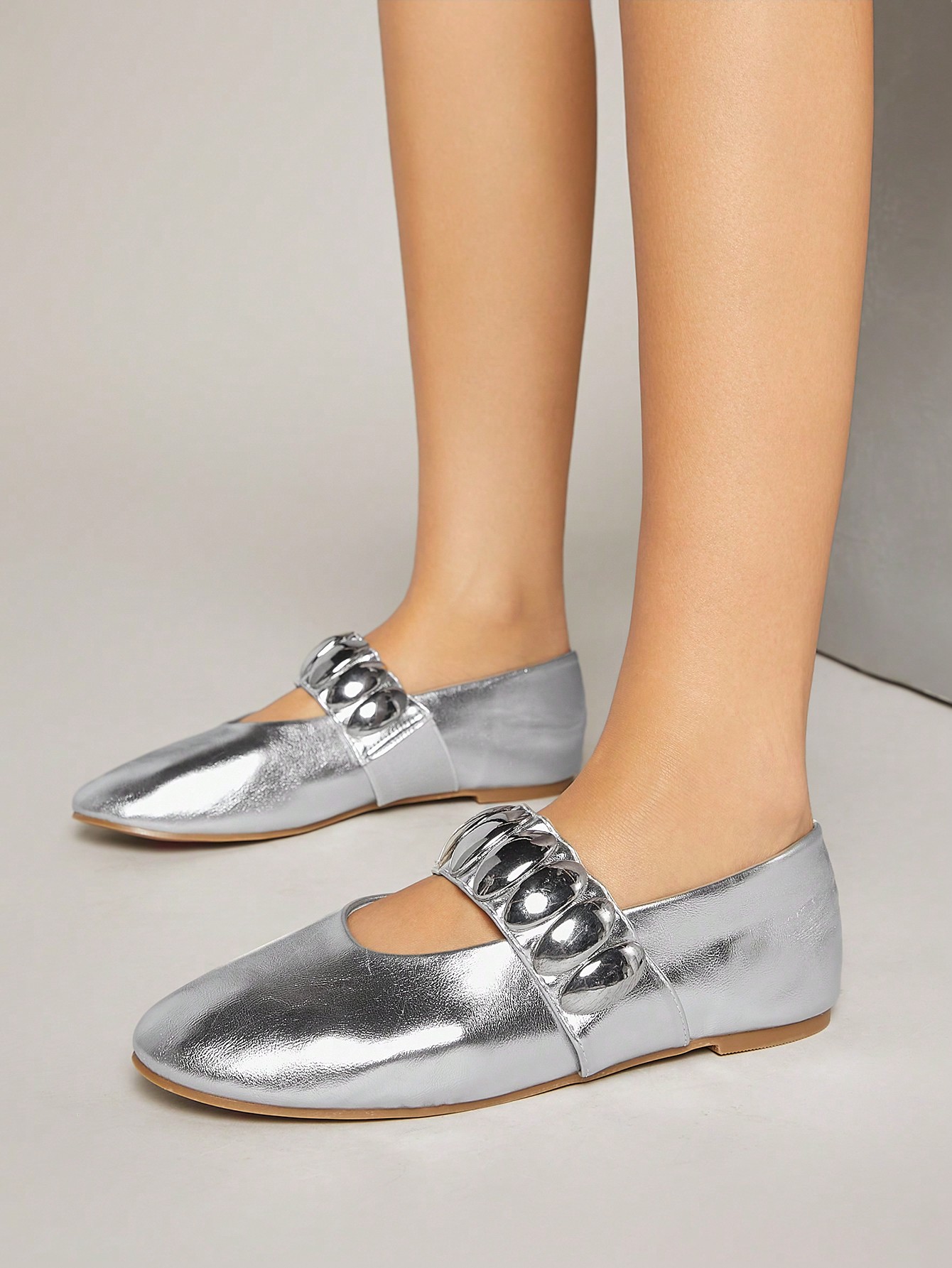 In Silver Women Flats