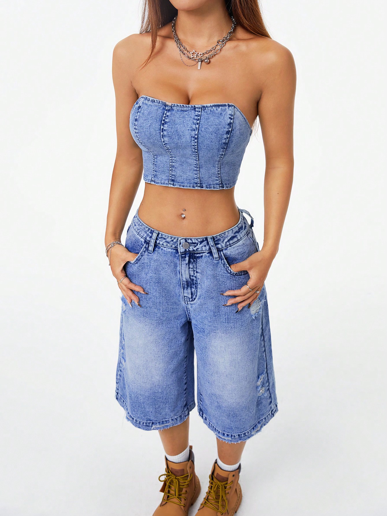 Women Denim Two-piece Outfits