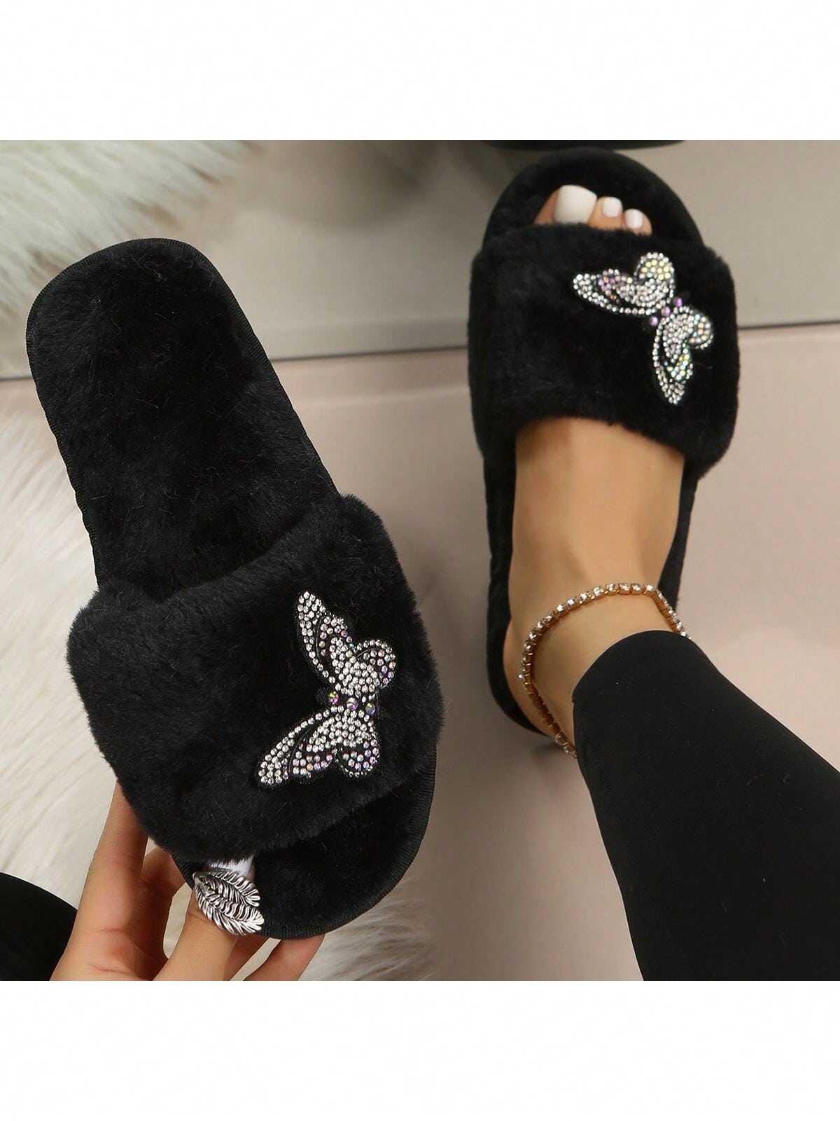 In Black Women Slippers