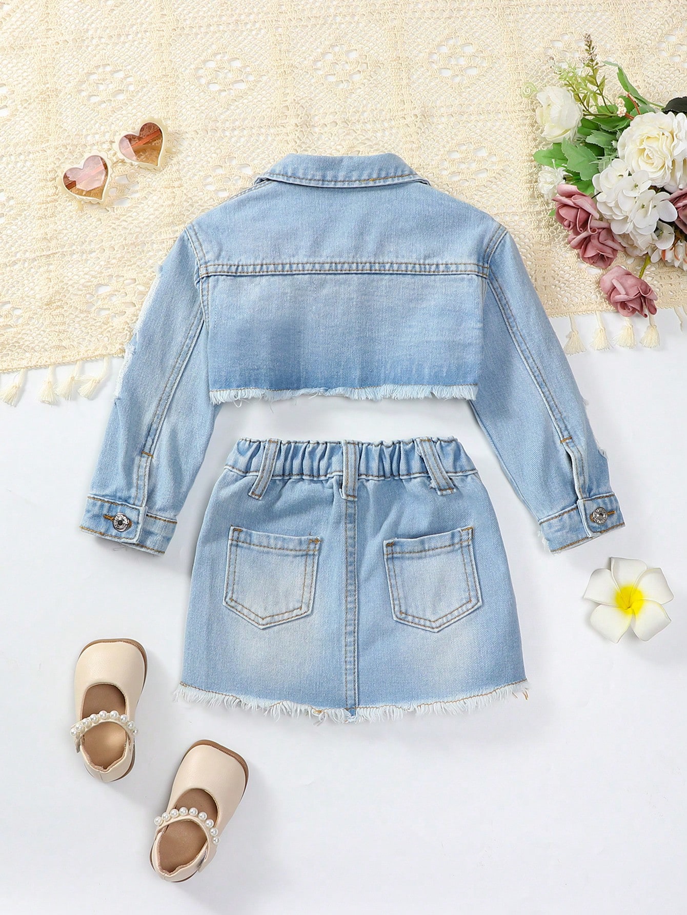 Young Girls Denim Two-piece Outfits