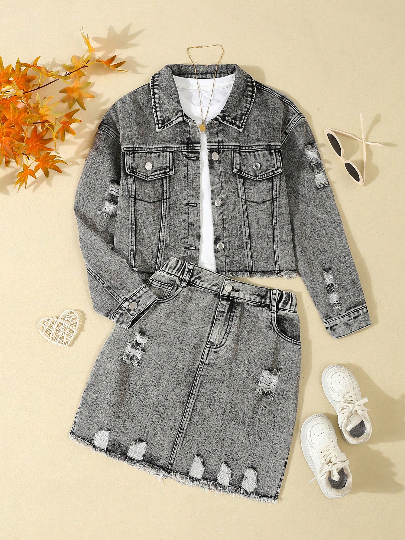 Tween Girls Denim Two-piece Outfits