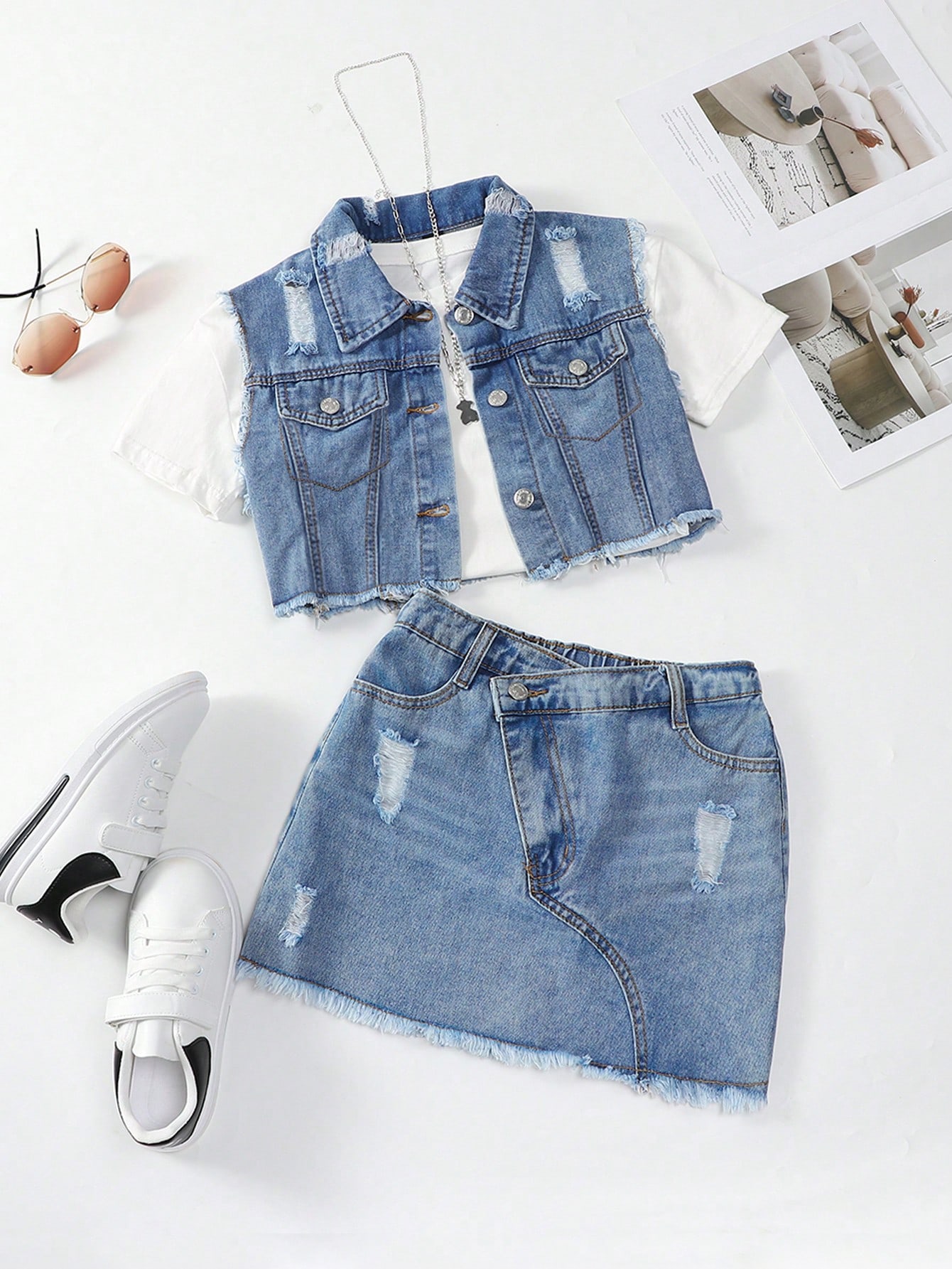 Tween Girls Denim Two-piece Outfits