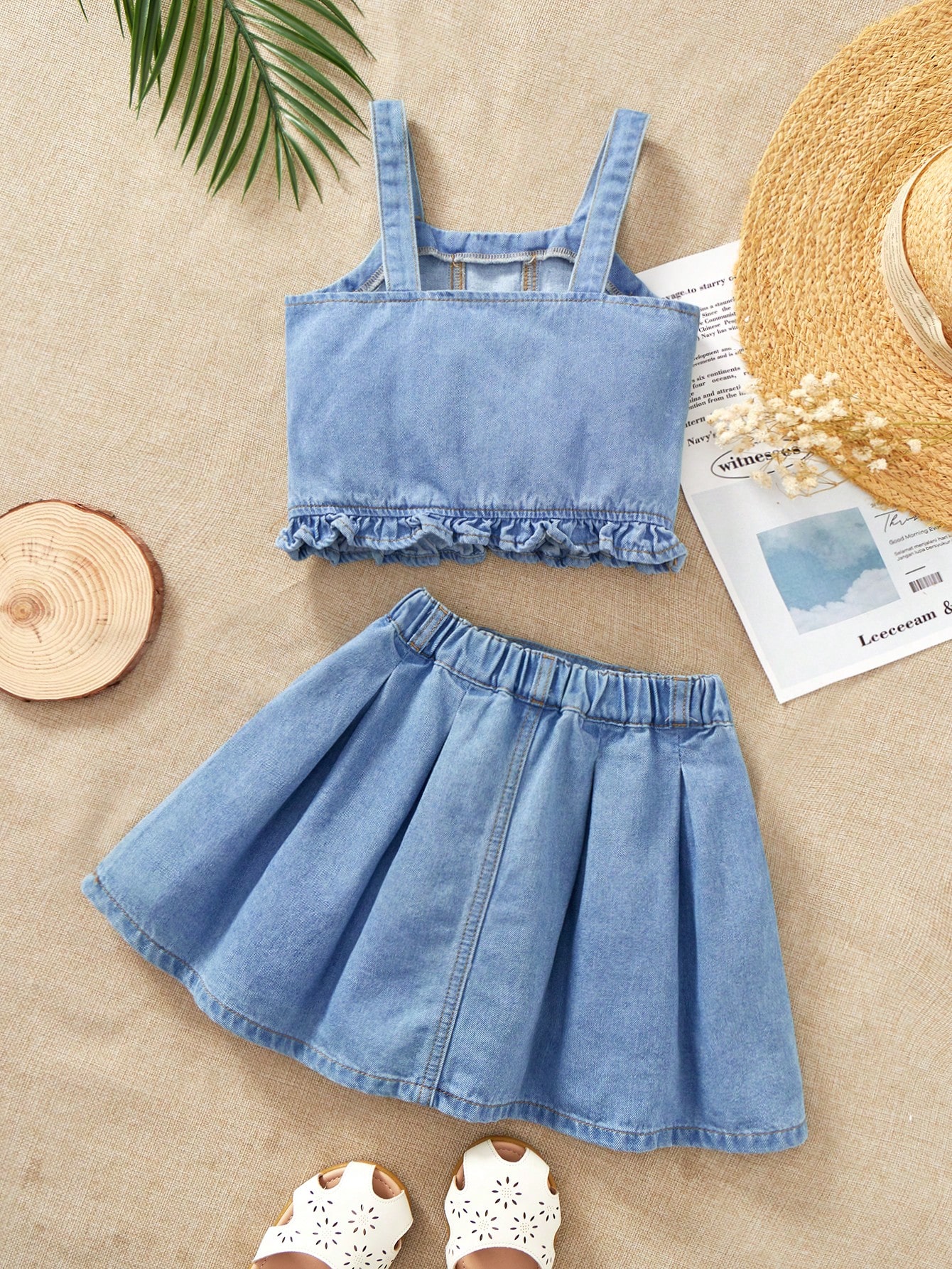 Young Girls Denim Two-piece Outfits