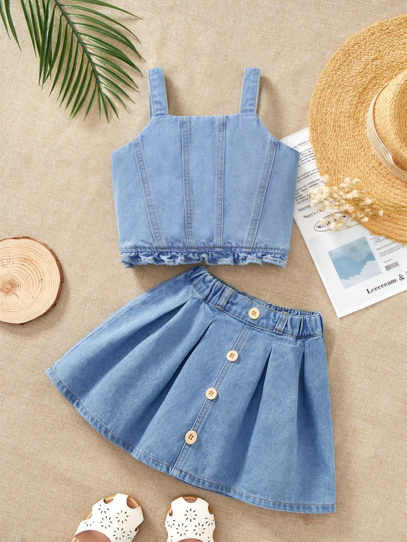 Young Girls Denim Two-piece Outfits