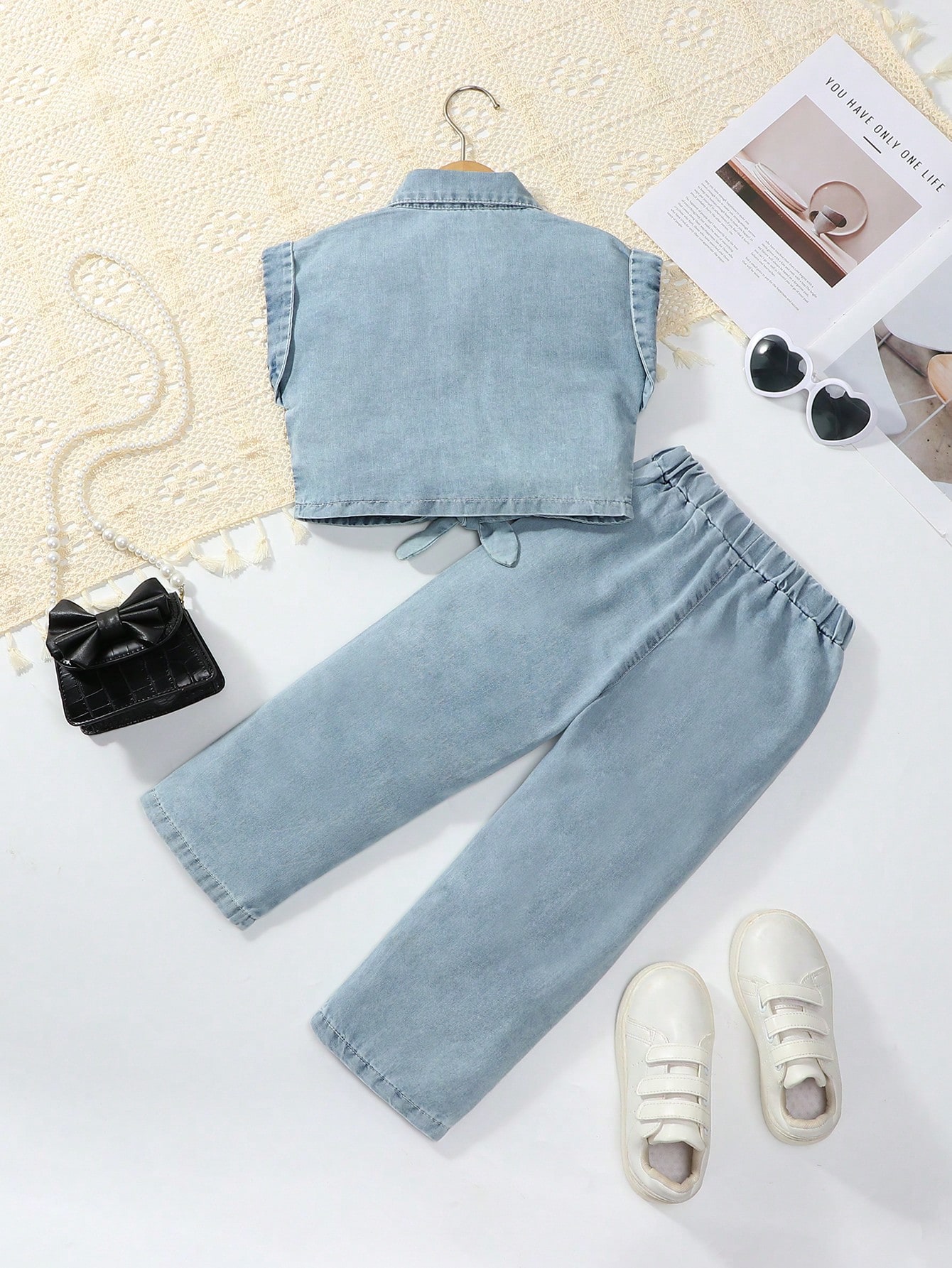 Young Girls Denim Two-piece Outfits