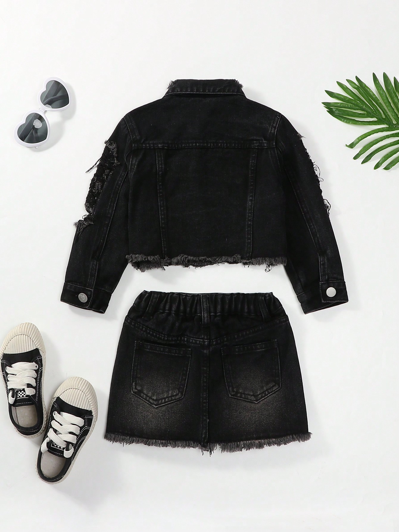 Young Girls Denim Two-piece Outfits