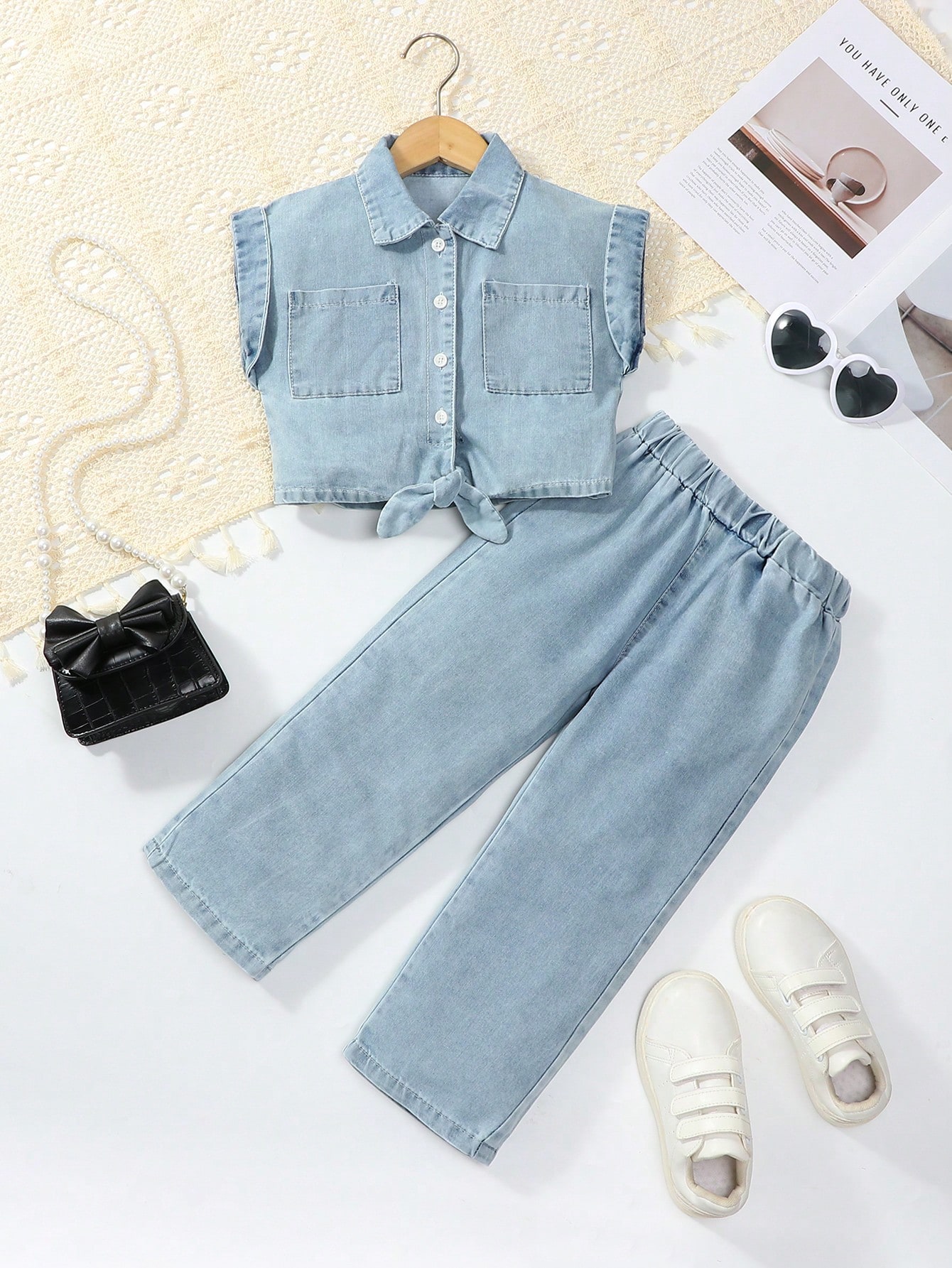 Young Girls Denim Two-piece Outfits