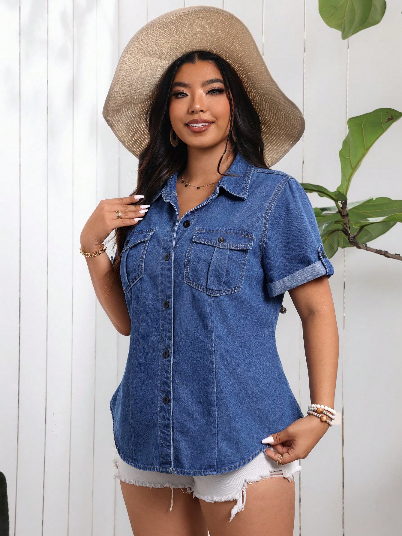 In Blue Plus Size Denim Tops