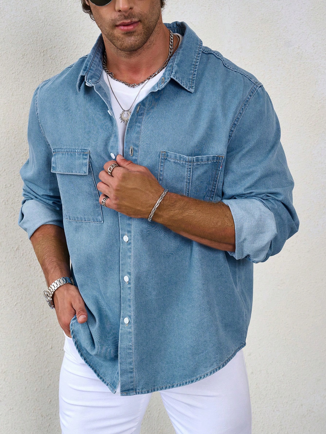 Men Plus Size Denim Shirts