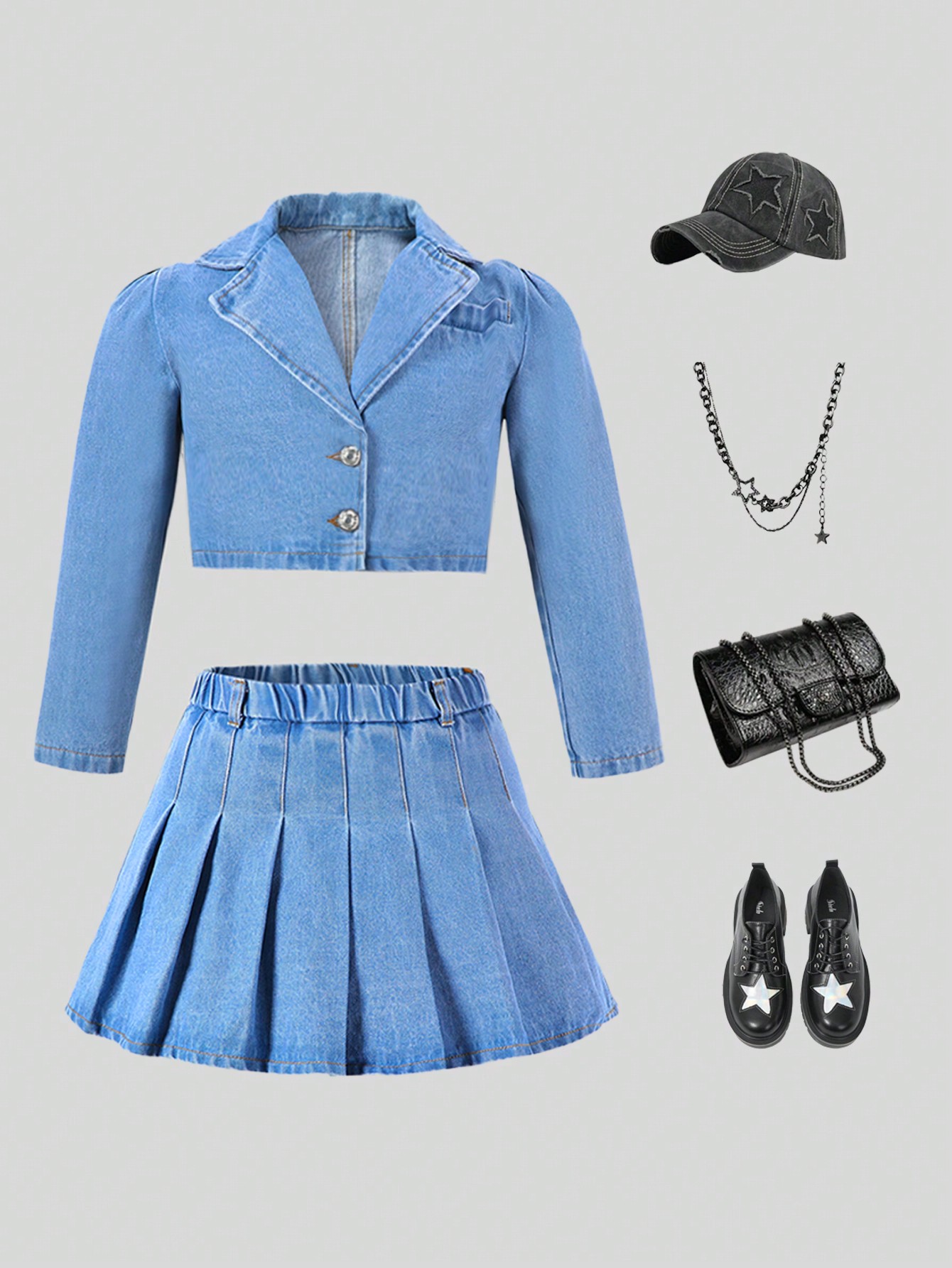 Tween Girls Denim Two-piece Outfits