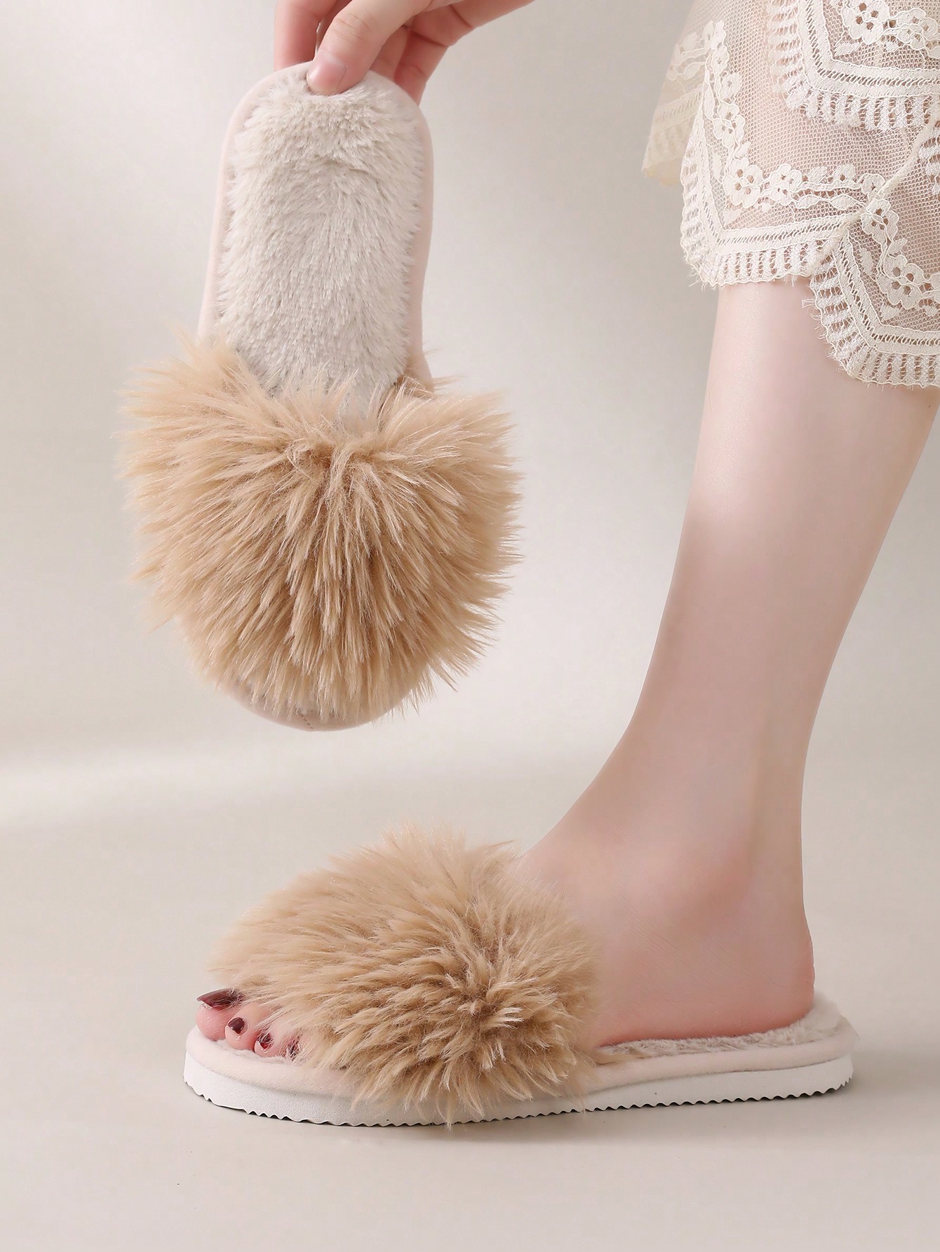 In Beige Women Home Slippers