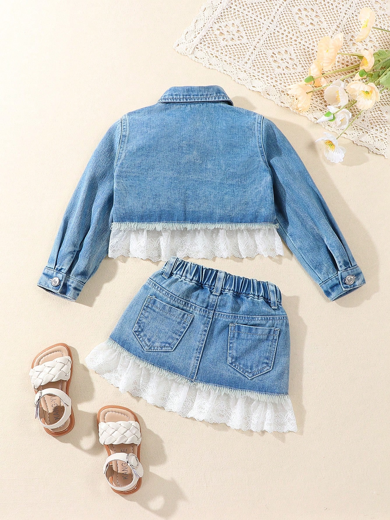 Young Girls Denim Two-piece Outfits