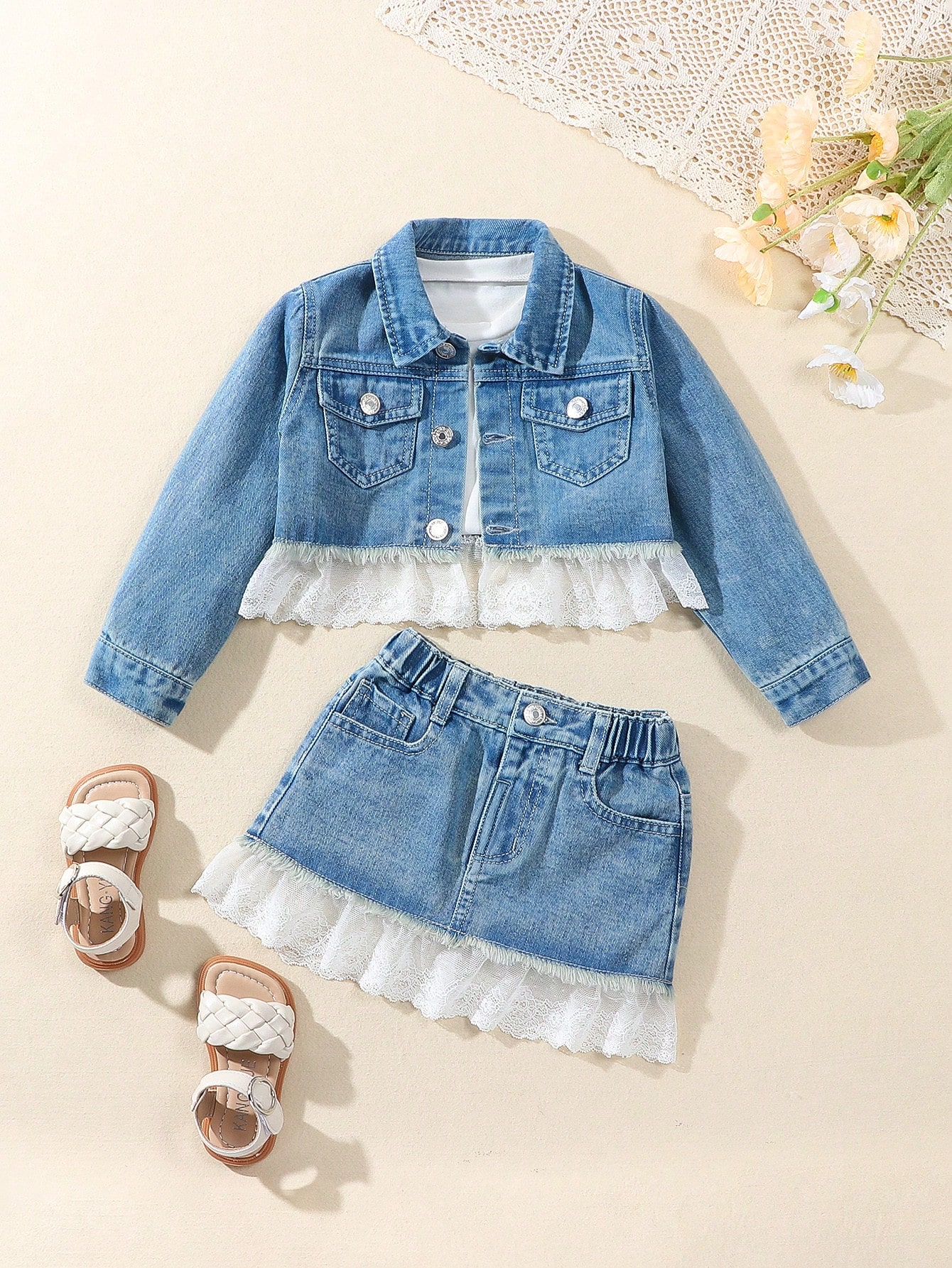 Young Girls Denim Two-piece Outfits