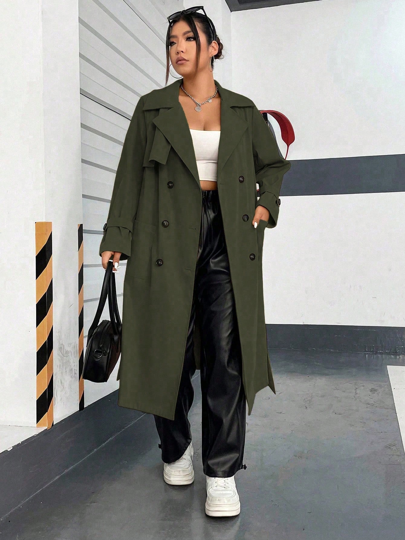 In Long Sleeve Plus Size Trench Coats