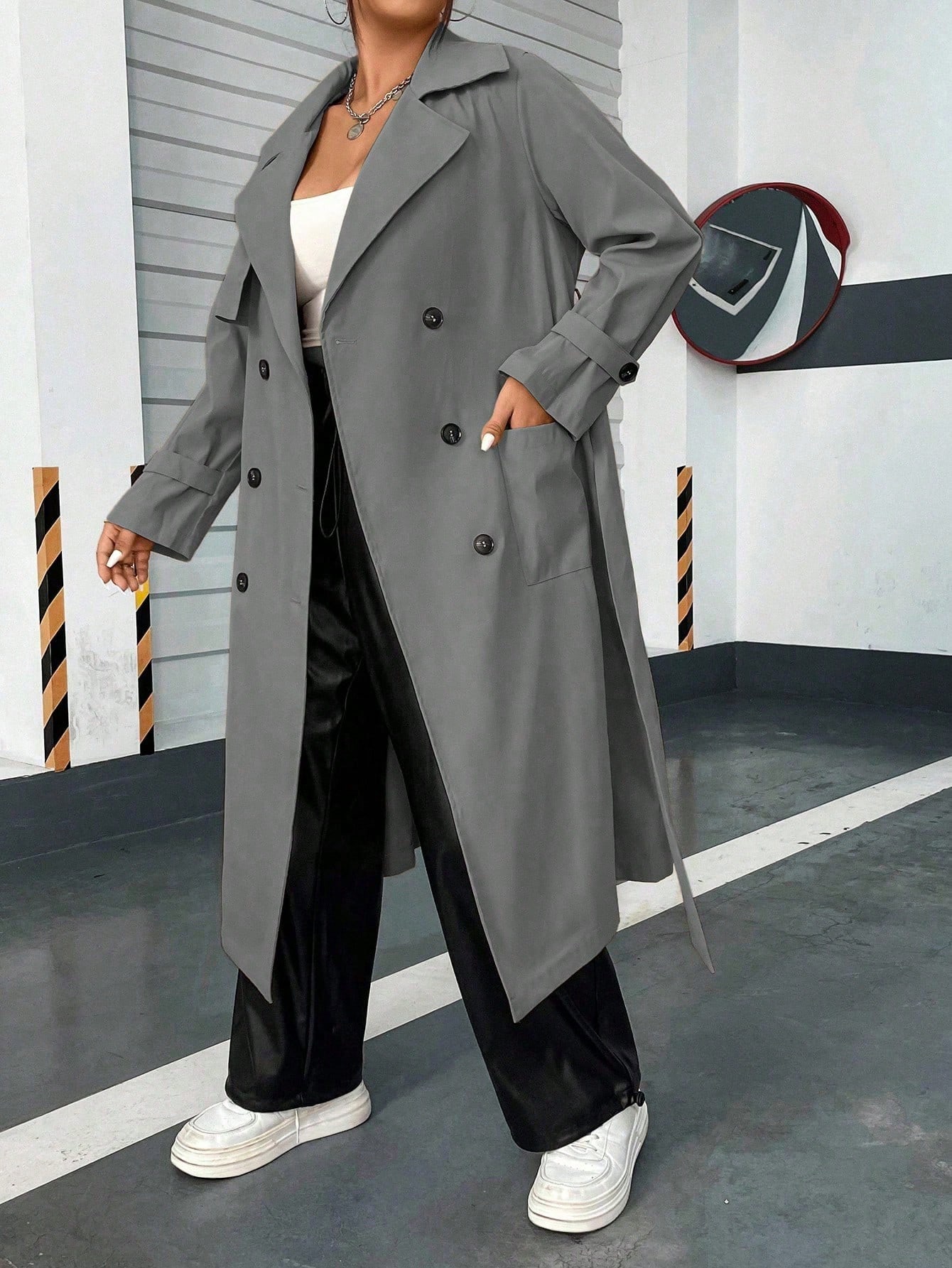 In Long Sleeve Plus Size Trench Coats