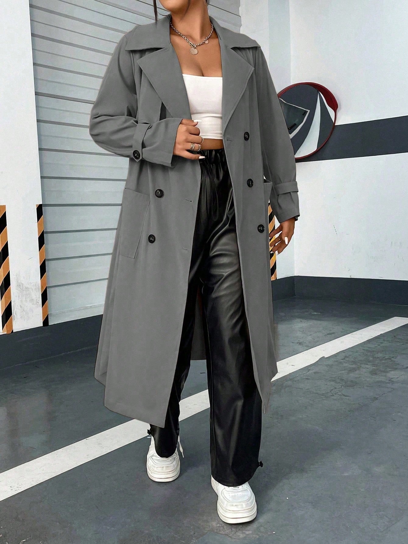 In Long Sleeve Plus Size Trench Coats