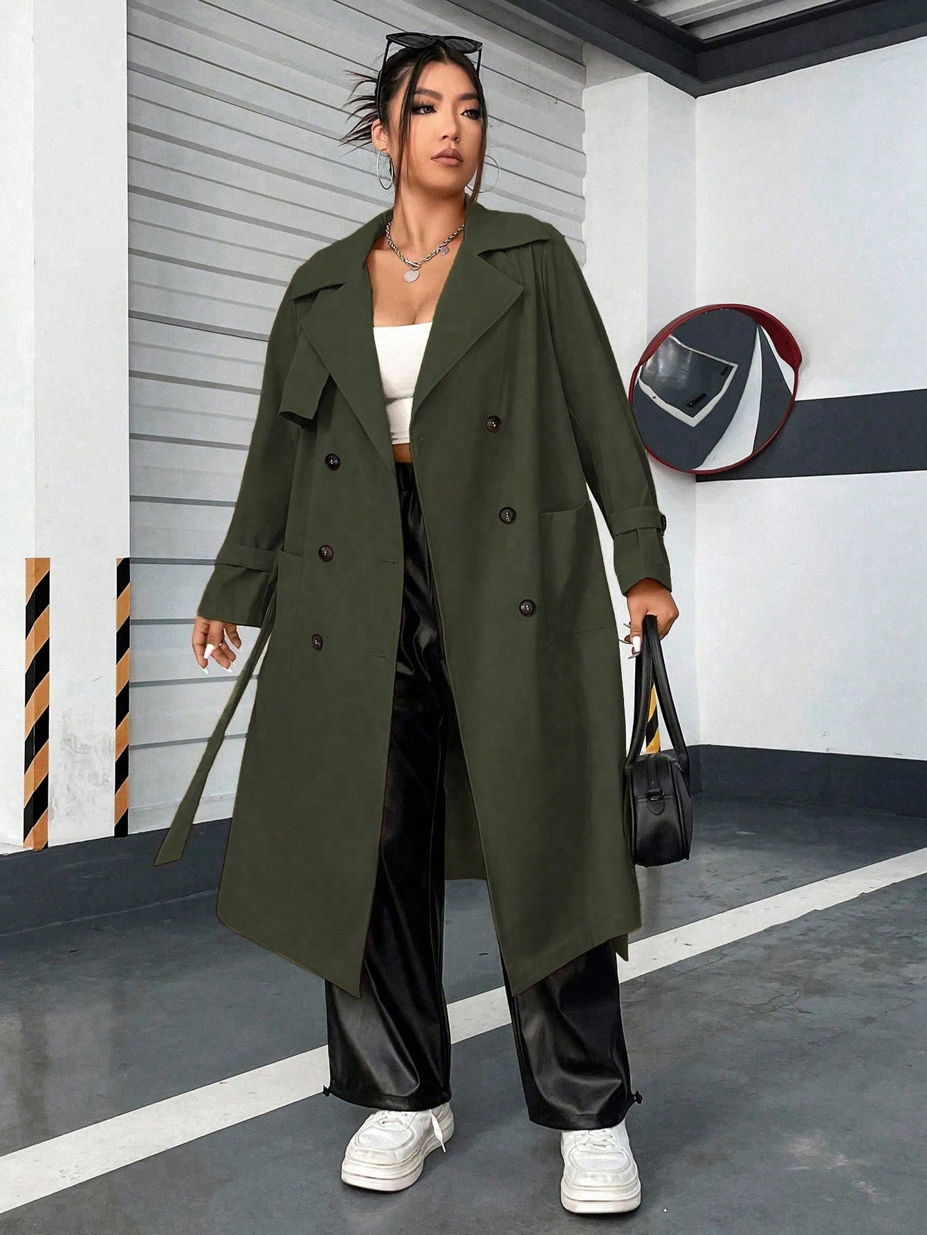 In Long Sleeve Plus Size Trench Coats