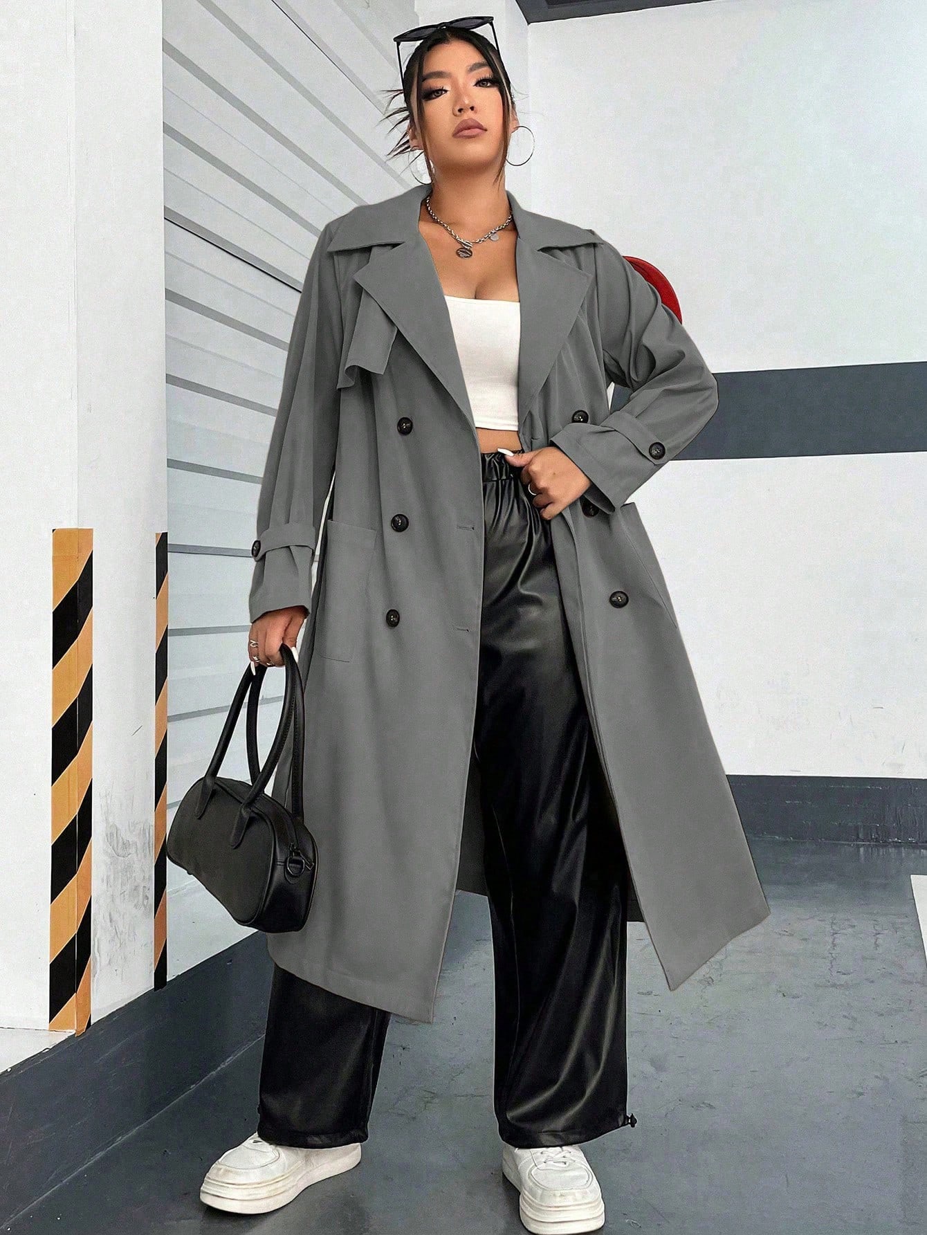 In Long Sleeve Plus Size Trench Coats