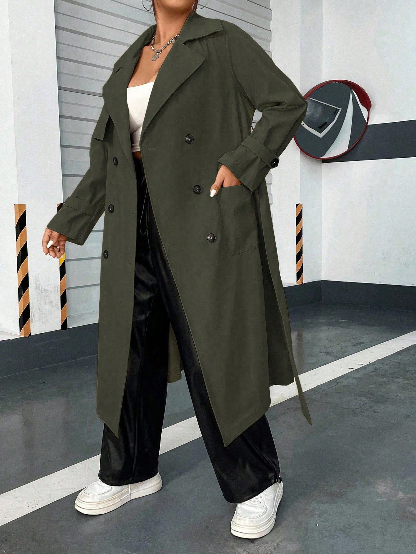 In Long Sleeve Plus Size Trench Coats