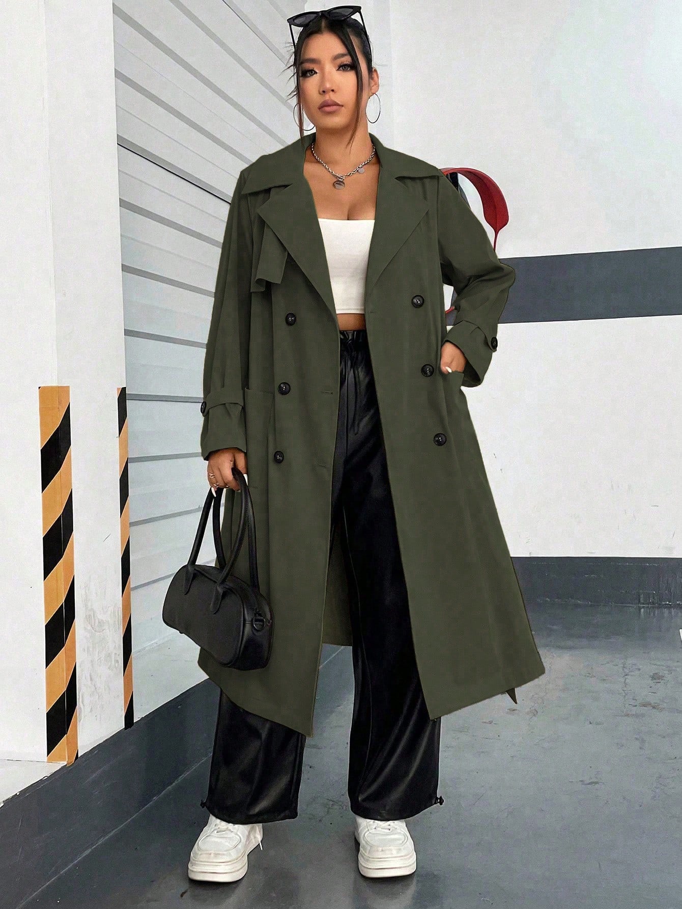 In Long Sleeve Plus Size Trench Coats