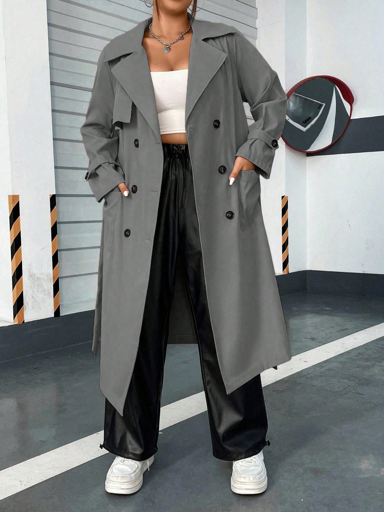 In Long Sleeve Plus Size Trench Coats