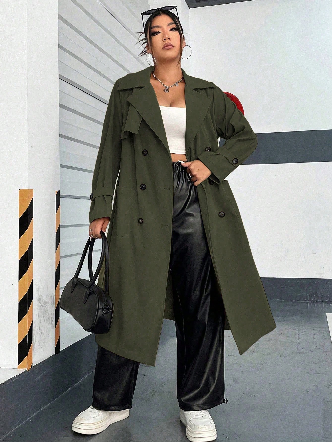 In Long Sleeve Plus Size Trench Coats