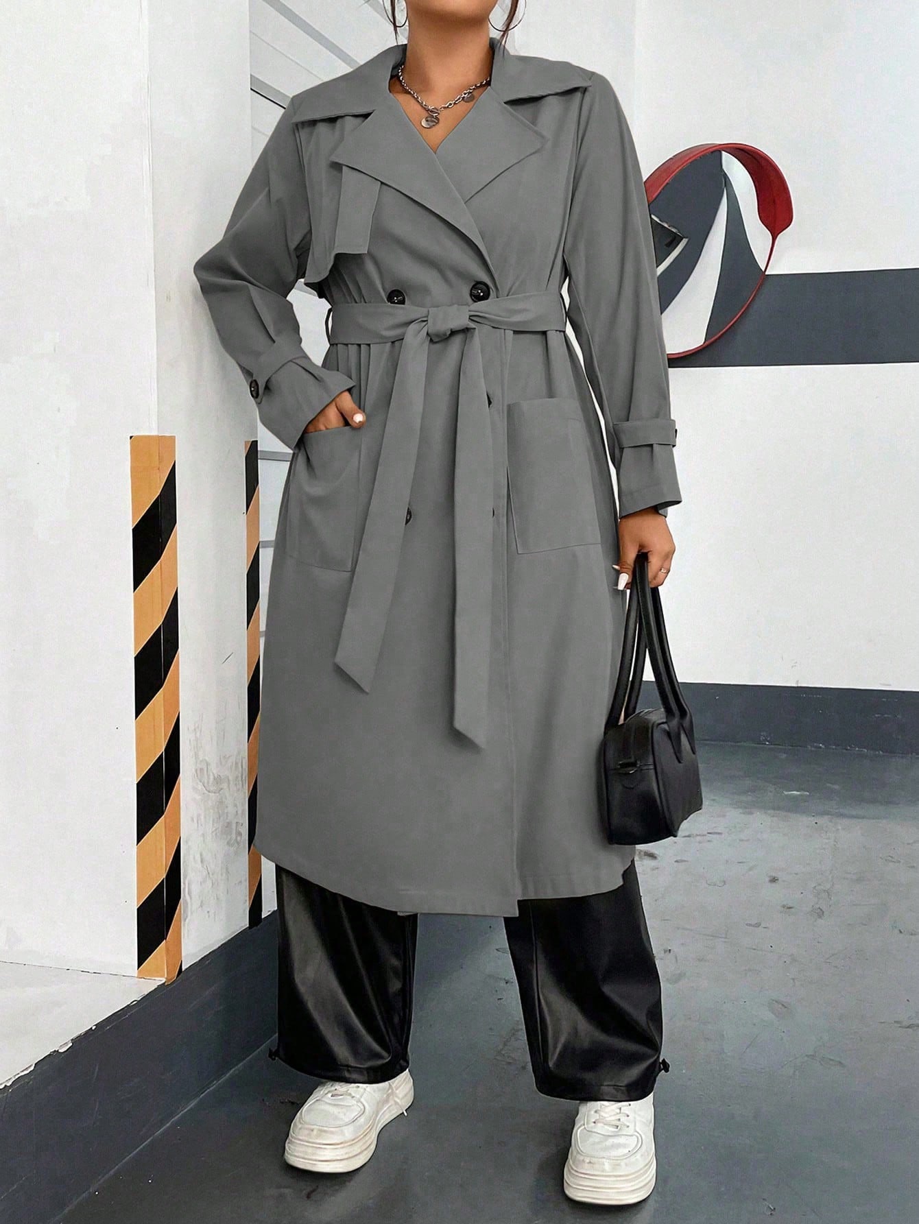 In Long Sleeve Plus Size Trench Coats