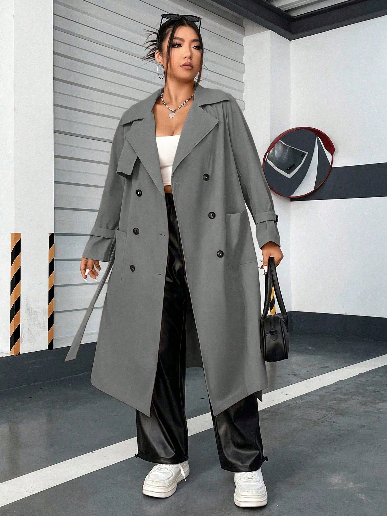 In Long Sleeve Plus Size Trench Coats