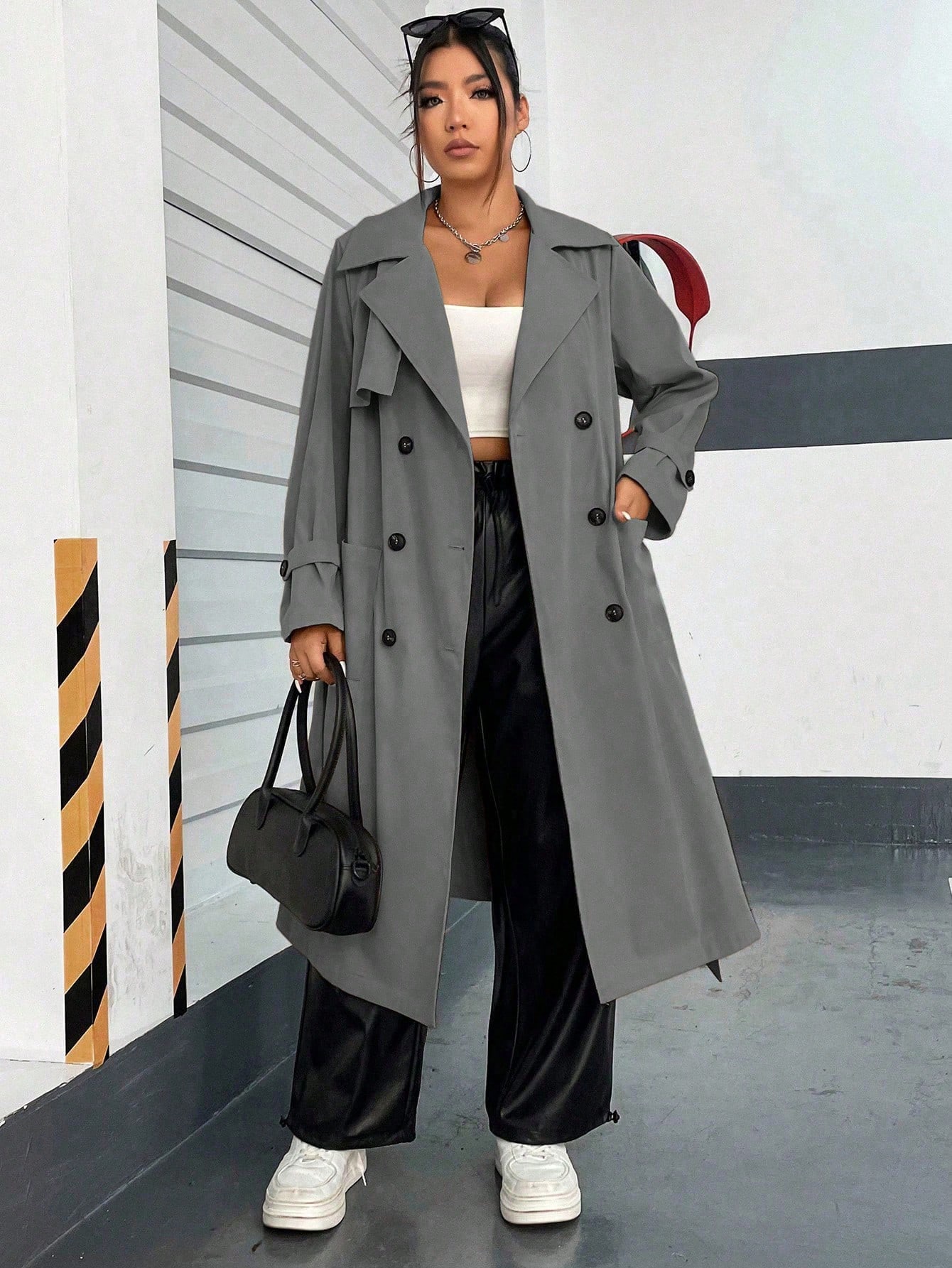 In Long Sleeve Plus Size Trench Coats