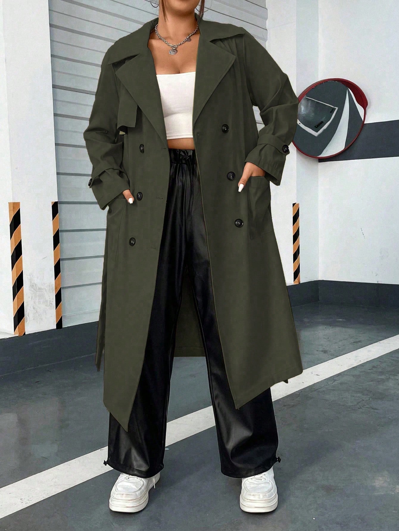 In Long Sleeve Plus Size Trench Coats