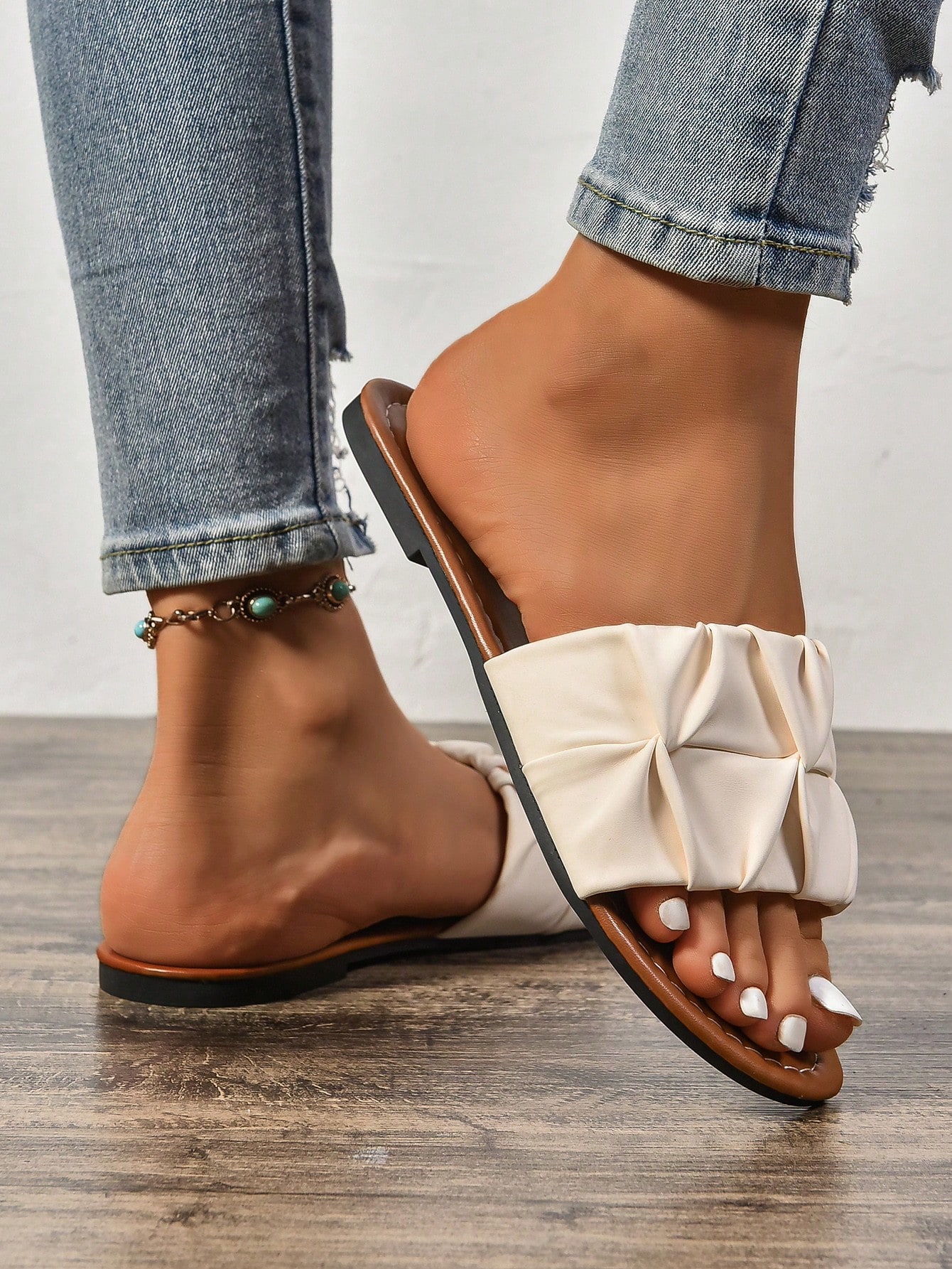 In Beige Women Flat Sandals