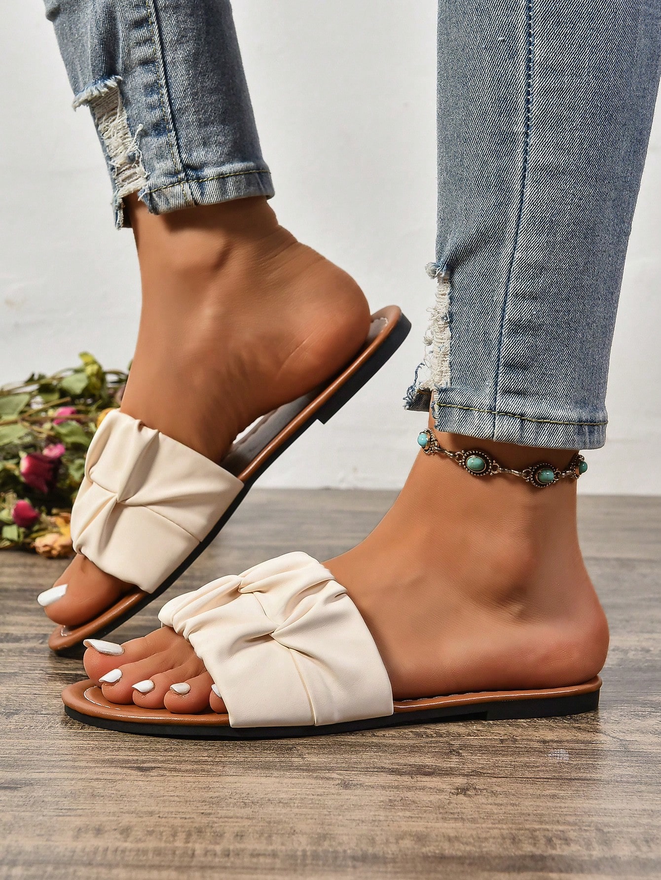 In Beige Women Flat Sandals